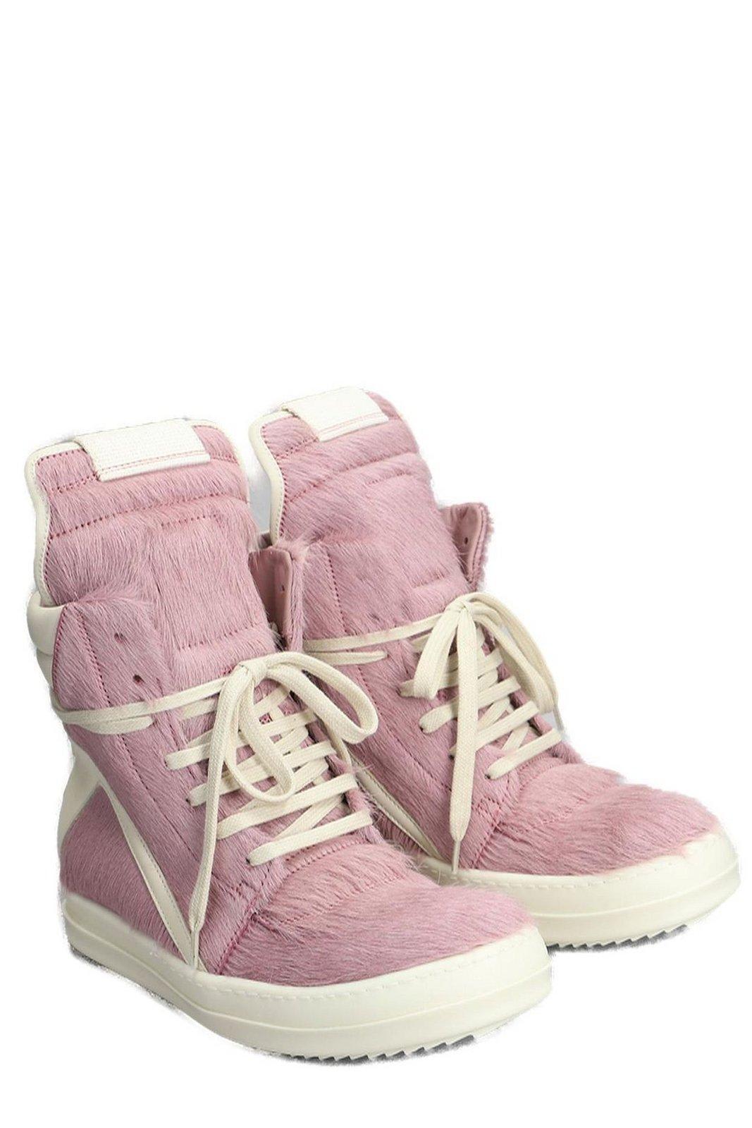 Shop Rick Owens Geobasket High-top Sneakers In Dusty Pink Milk