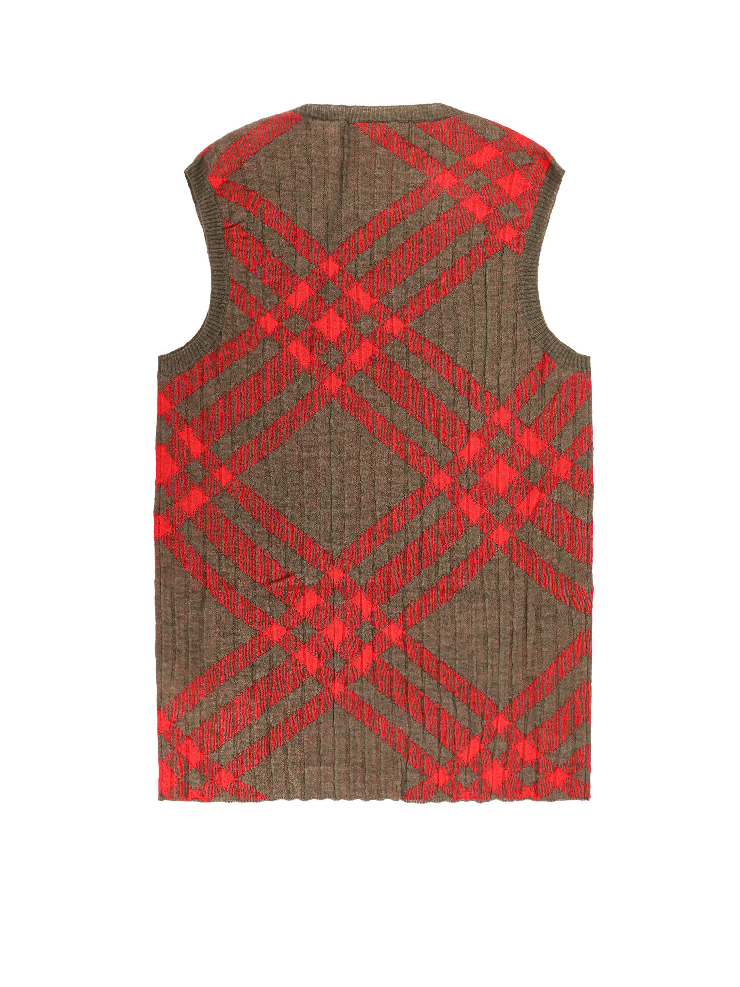 Burberry Ribbed Vest With Check Intarsia In Red