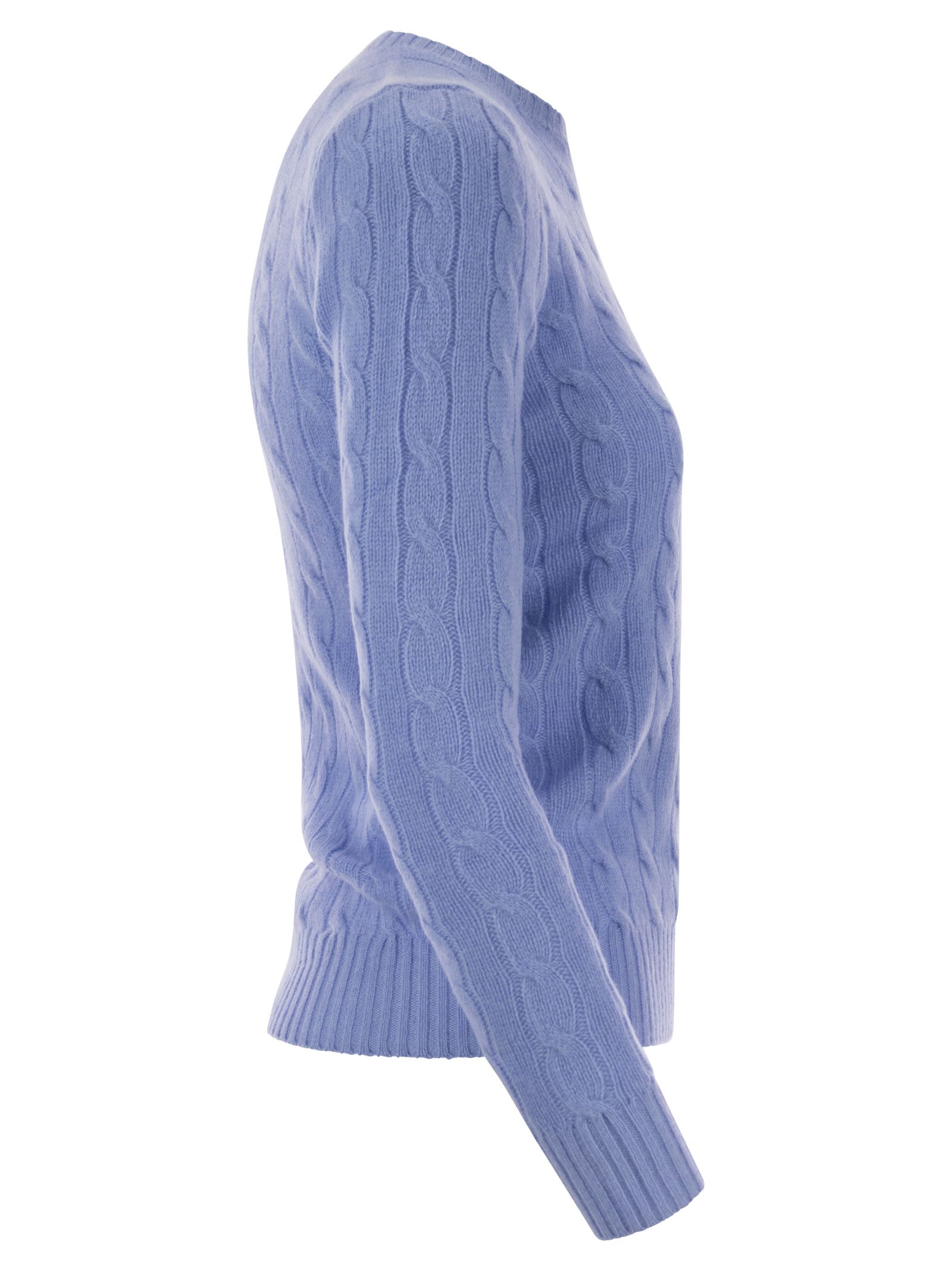 Polo Ralph Lauren Wool And Cashmere Braided Sweater In Light Blue