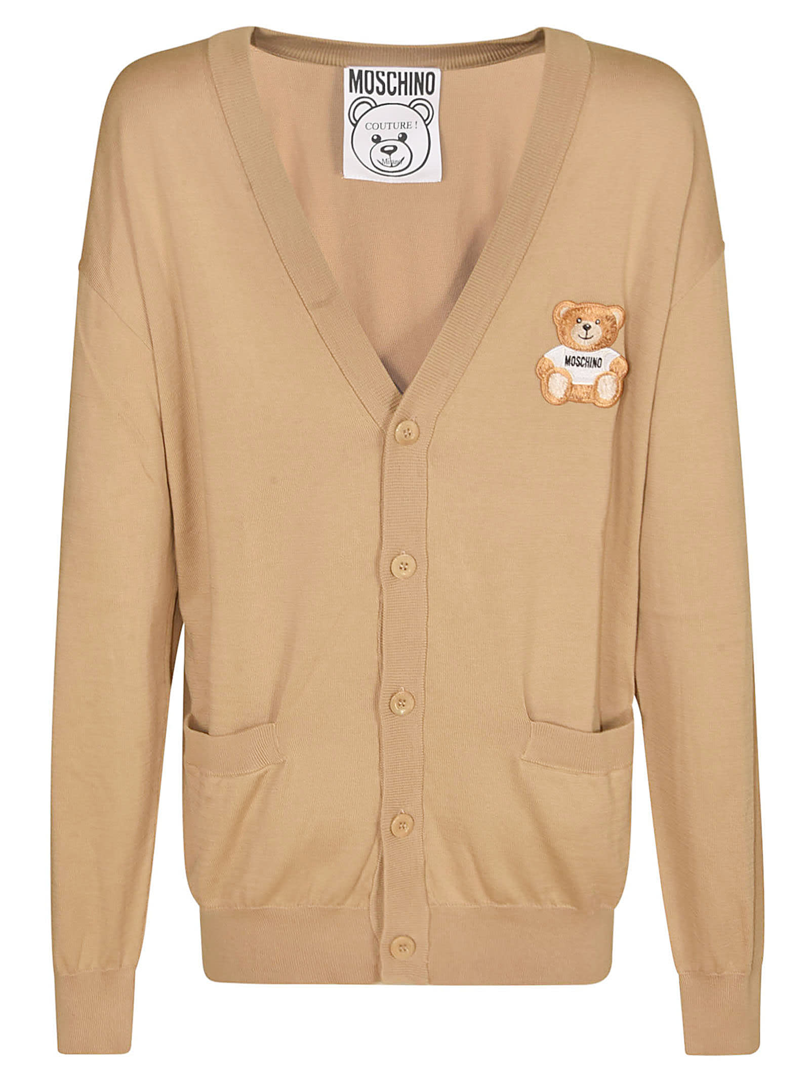 Shop Moschino V-neck Buttoned Cardigan In Beige