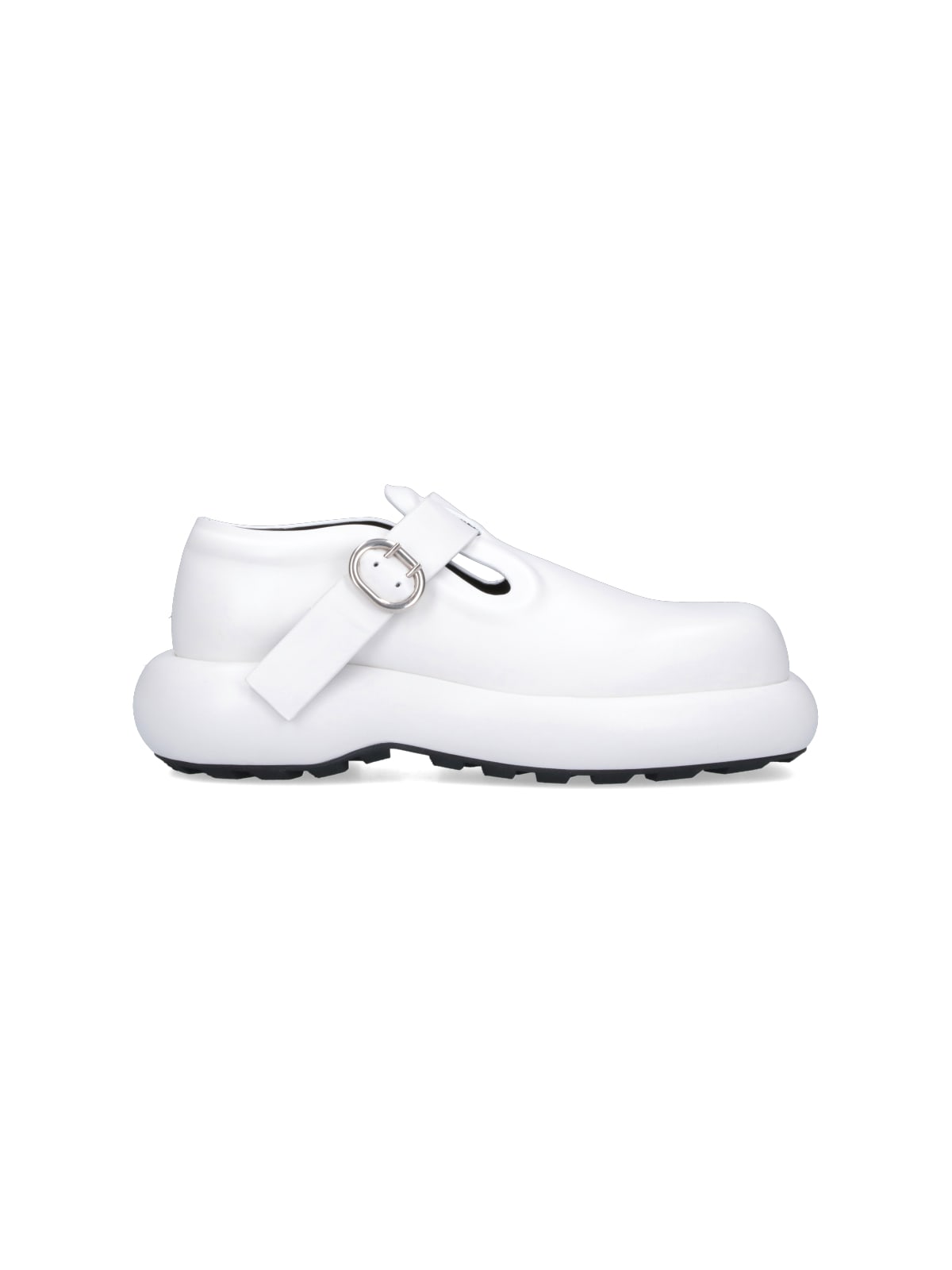 Shop Jil Sander Buckle Detail Loafers In White