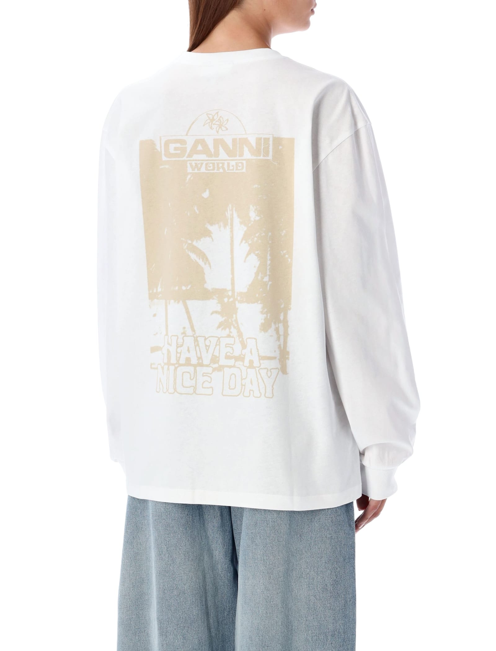 Shop Ganni Future Heavy Jersey Palm T-shirt In Bright White