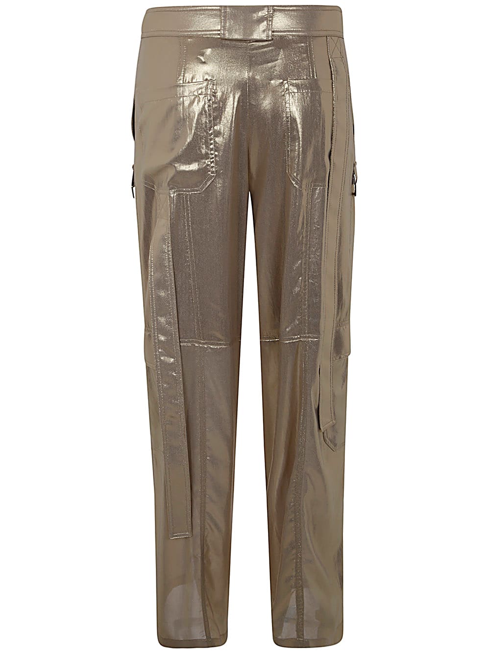 Shop Pinko Pelaggi Georgette Trousers In Beige Gold