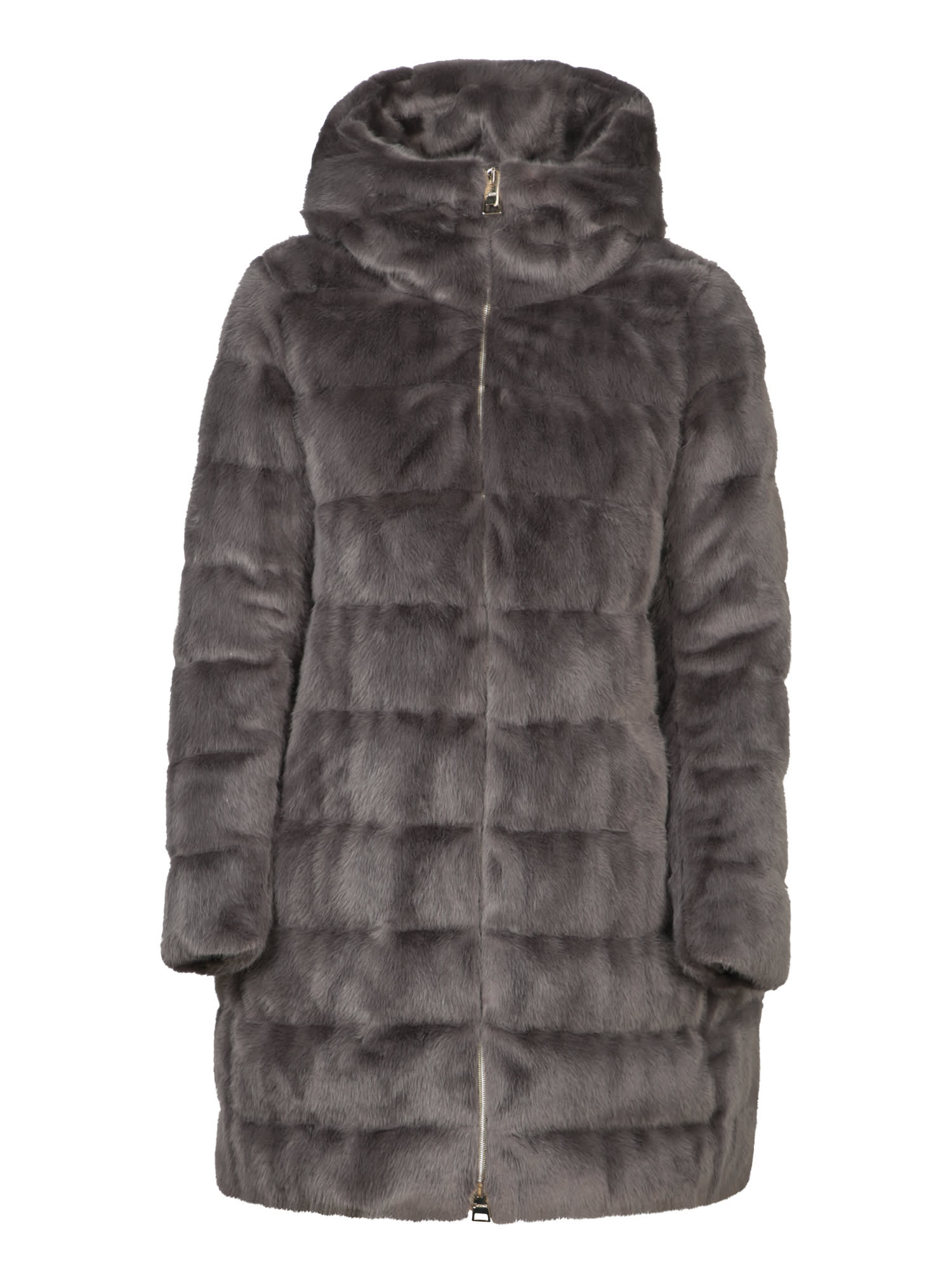 Shop Herno Ashape Fur Grey Down Jacket