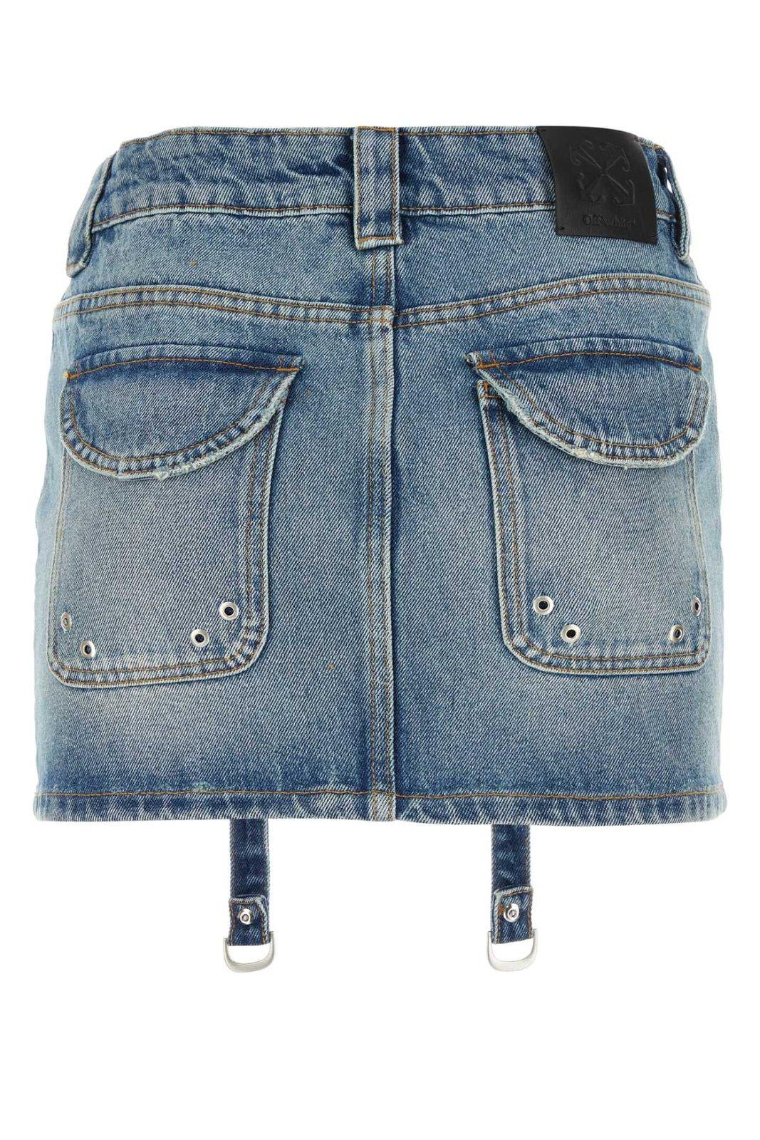 Shop Off-white Logo Patch Denim Mini Skirt In Blue