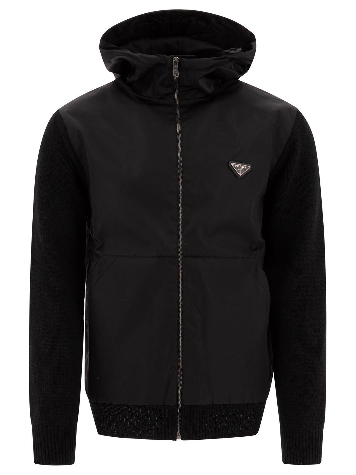 Prada Gabardine Zip-up Hoodie In Black