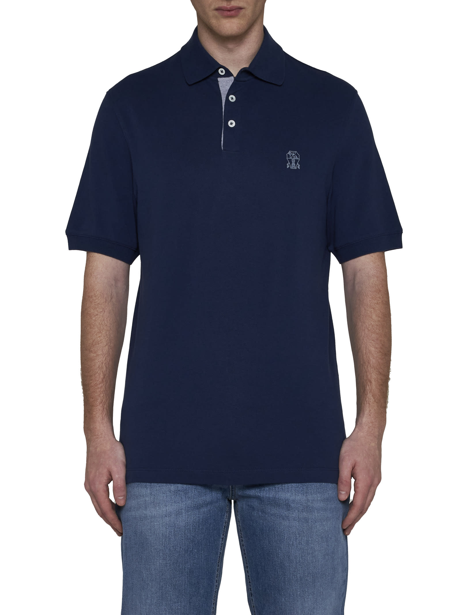 Shop Brunello Cucinelli Polo Shirt In Blu Prussia + Grigio