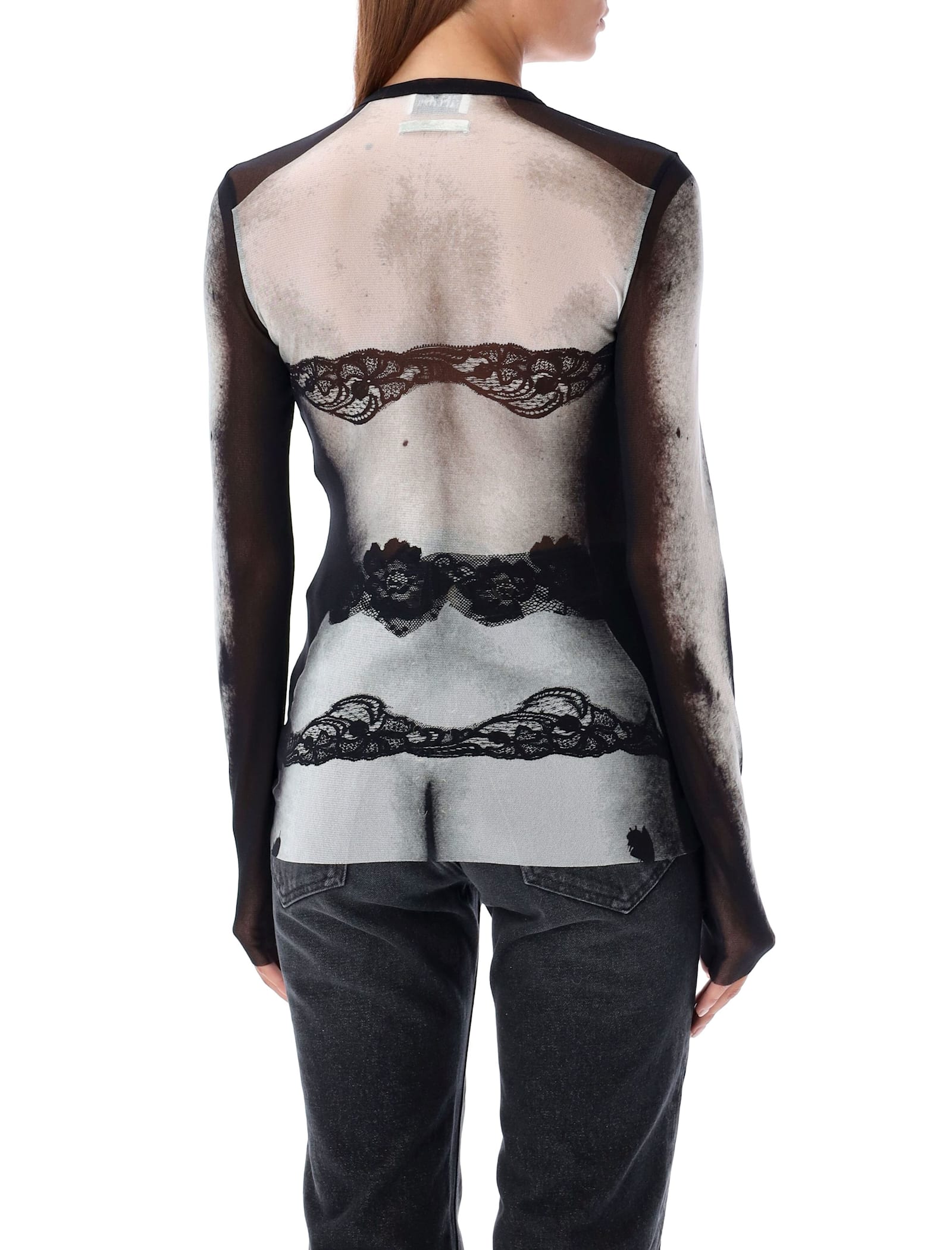 Shop Jean Paul Gaultier Trompe-l Il Mesh Top In Black Grey White