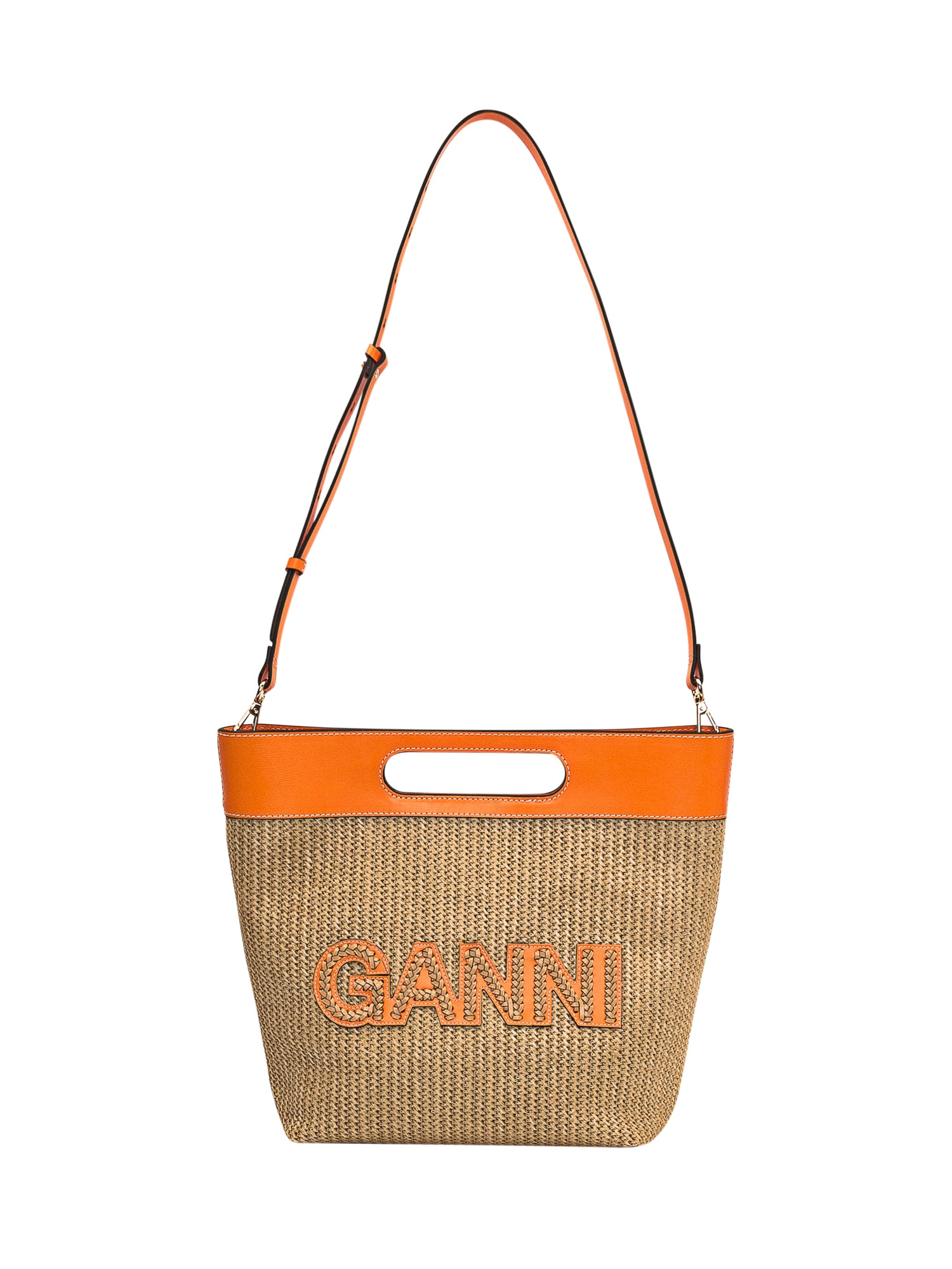 Shop Ganni Medium Kraft Bag In Beige