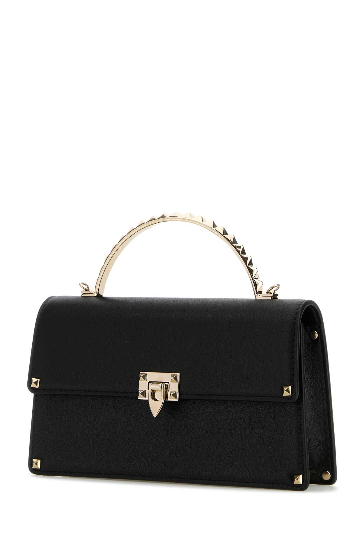 Shop Valentino Black Leather Rockstud Handbag In Nero