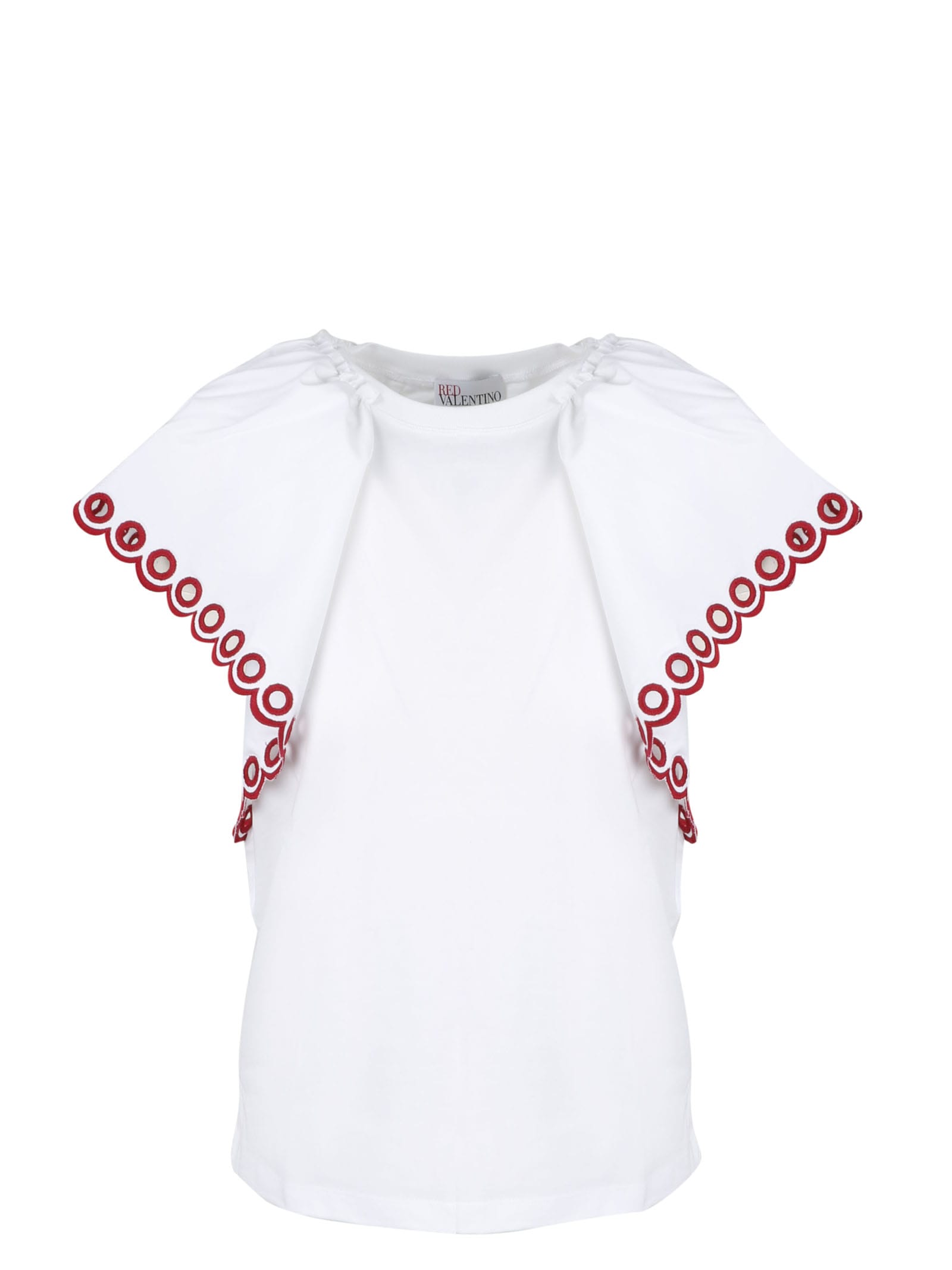RED VALENTINO LARGE EMBROIDERED SLEEVES T-SHIRT,VR0MG09I5W4 0BO