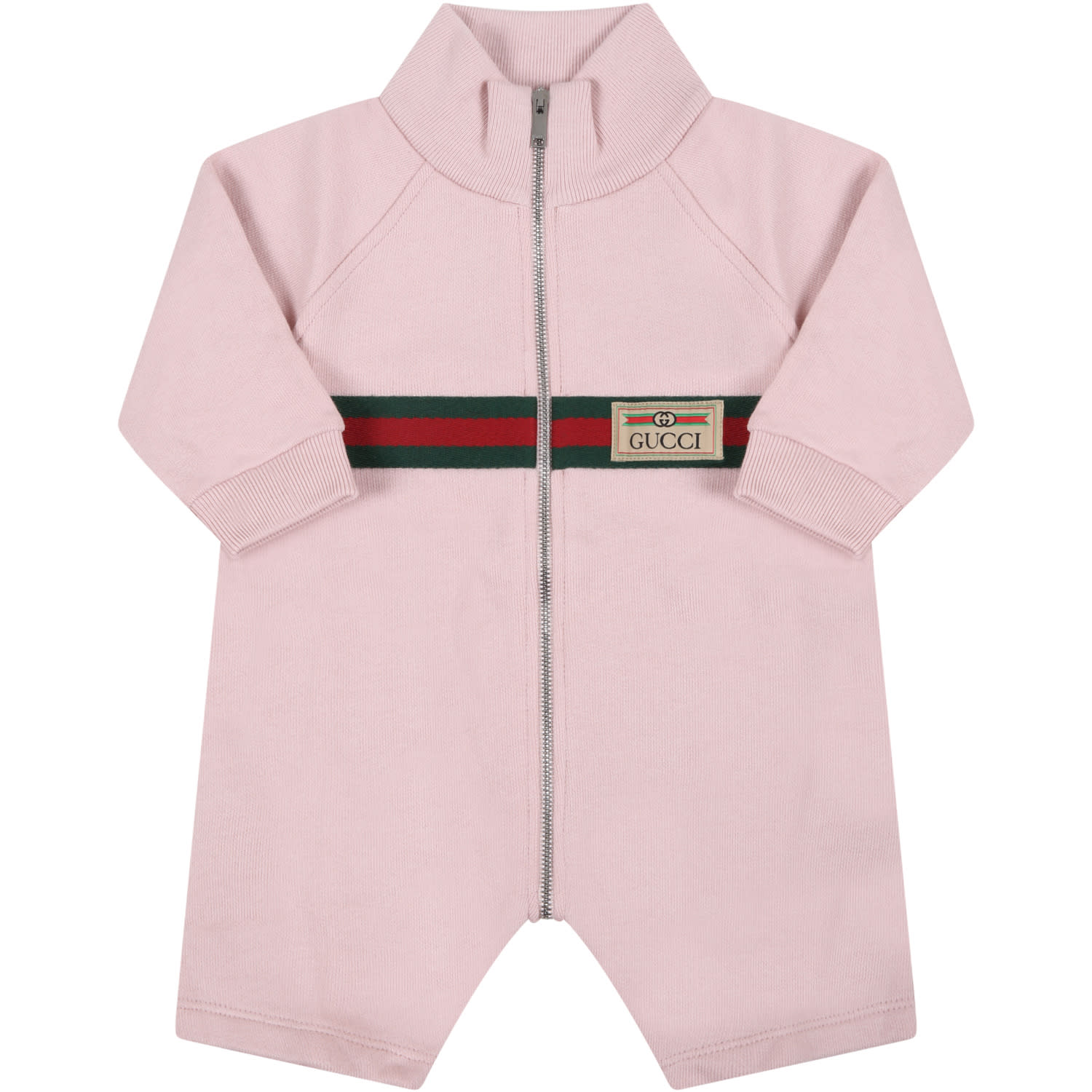 Gucci Pink Babygrow For Baby Girl With Web Detail
