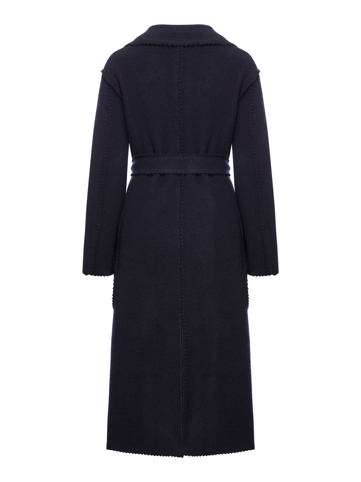 Shop Max Mara Belted Long-sleeved Coat In Blue