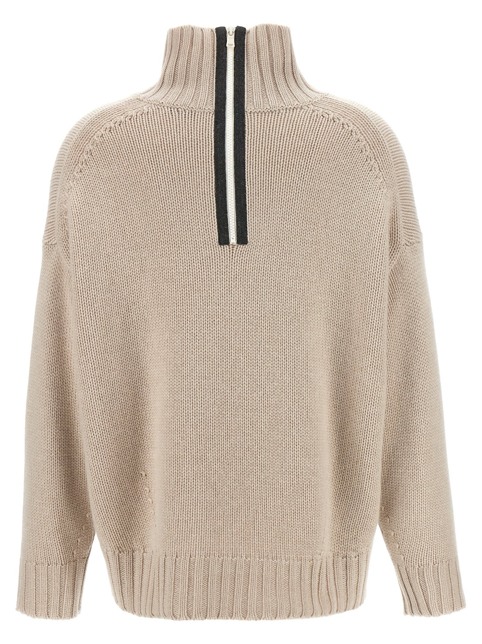 Shop Brunello Cucinelli Monile Half Zip Sweater In Beige