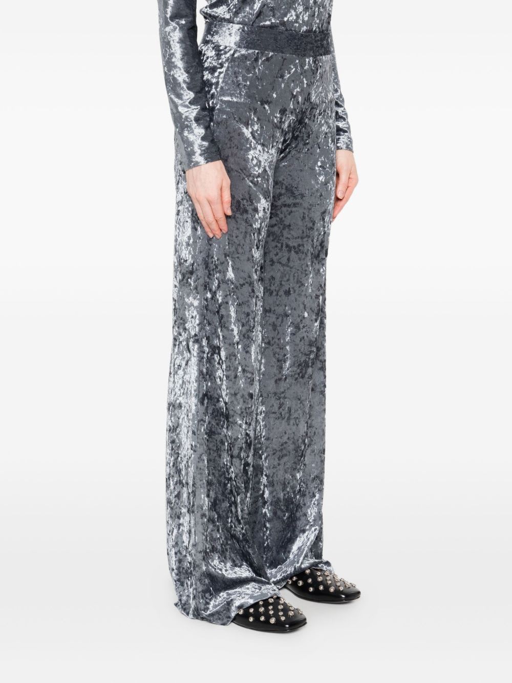 Forte Forte Stretch Velvet Wide Leg Trousers In Gray