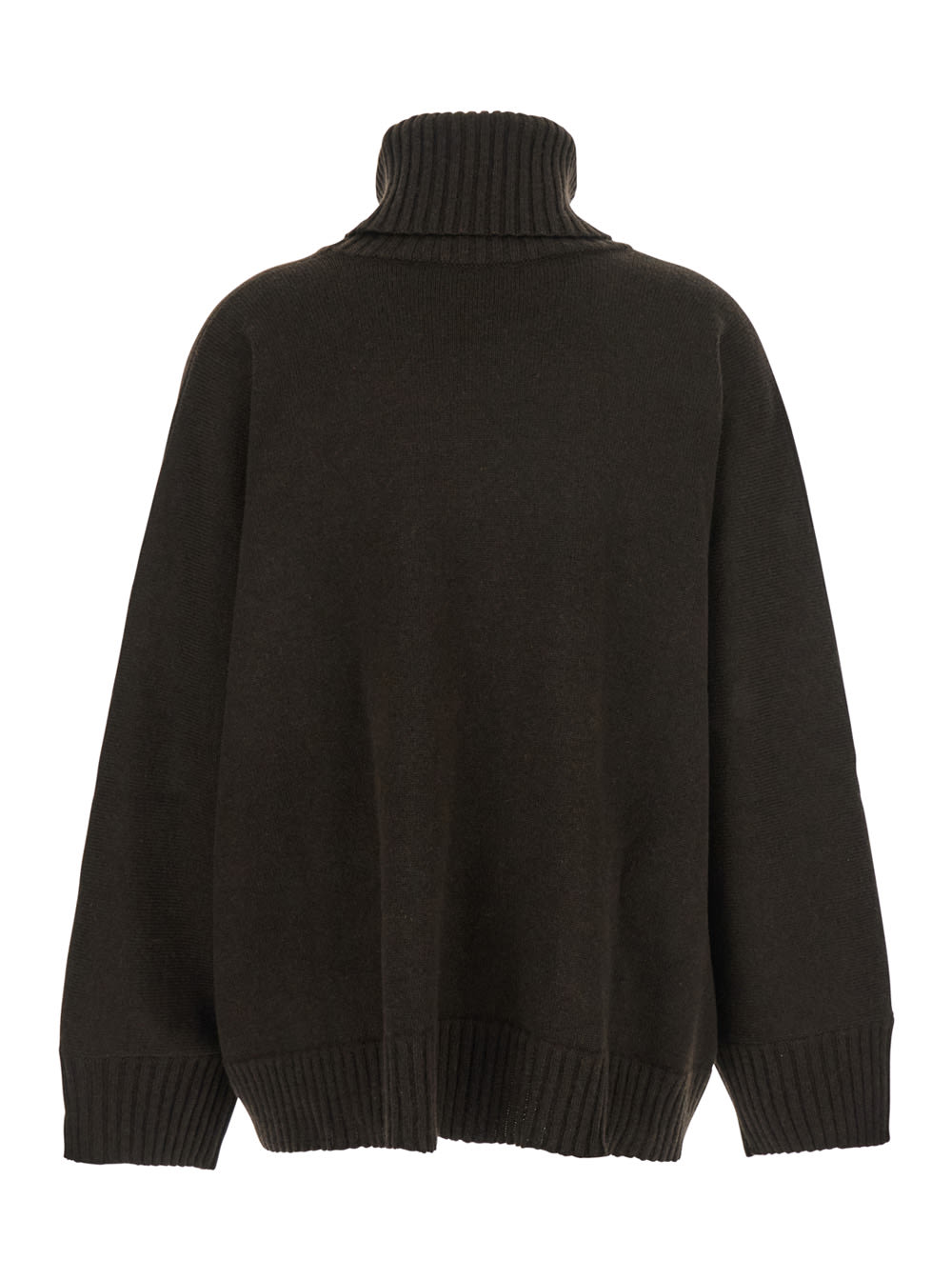 Alberta Ferretti Women Brown High-neck Jumper With All-over Crystals Embellishment In Wool And Silk  In Gray