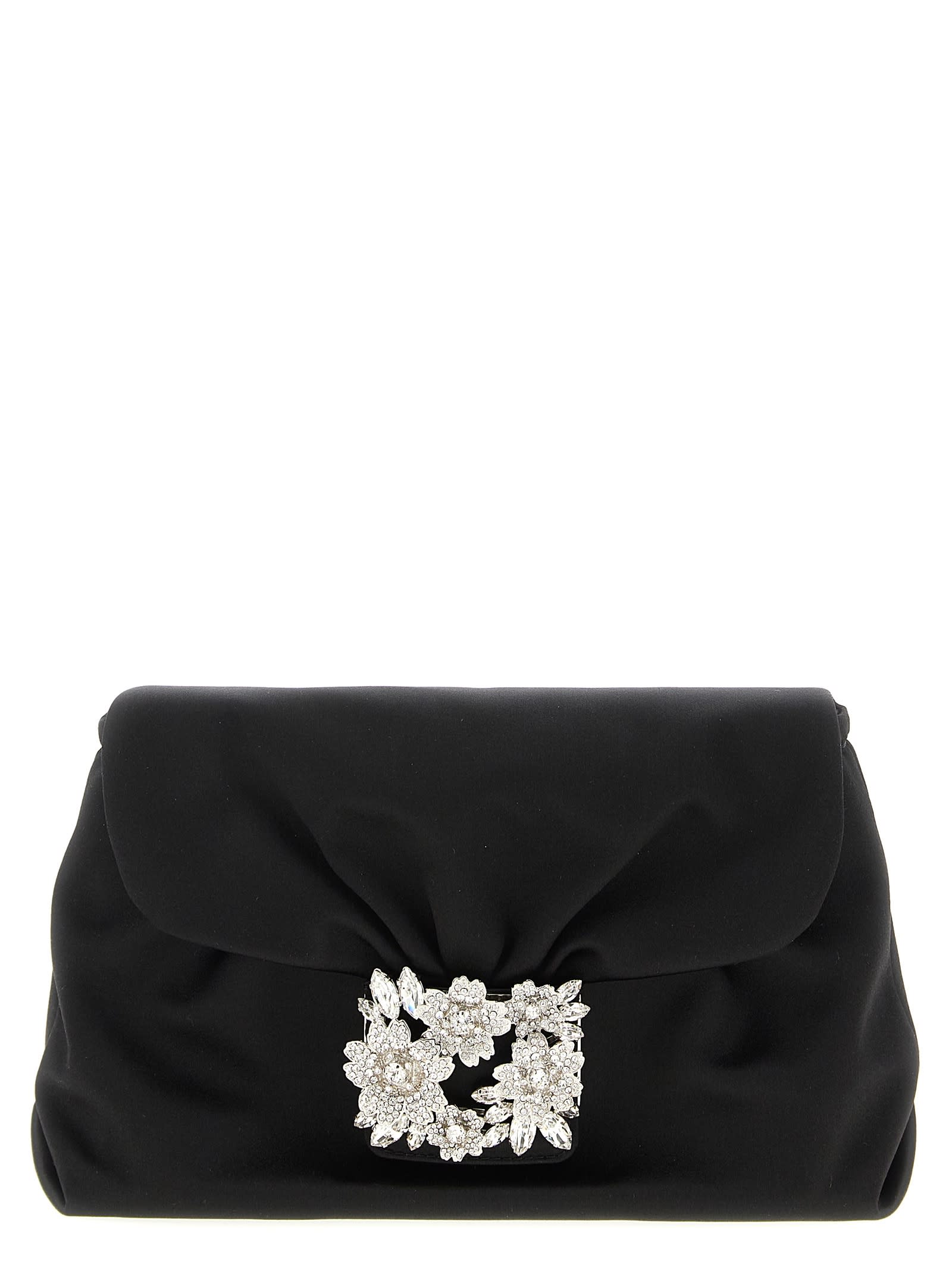 Roger Vivier Bouquet Strass Drape Mini Clutch In Black