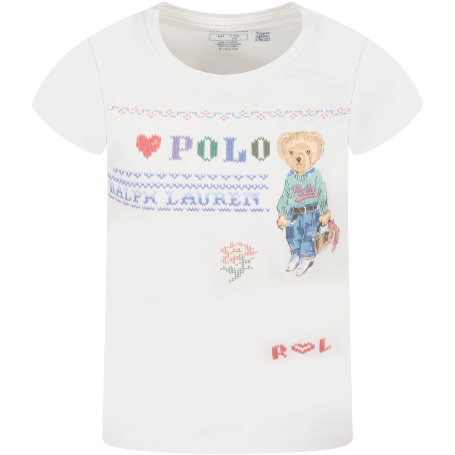 Ralph Lauren Ivory T-shirt For Girl With Bear