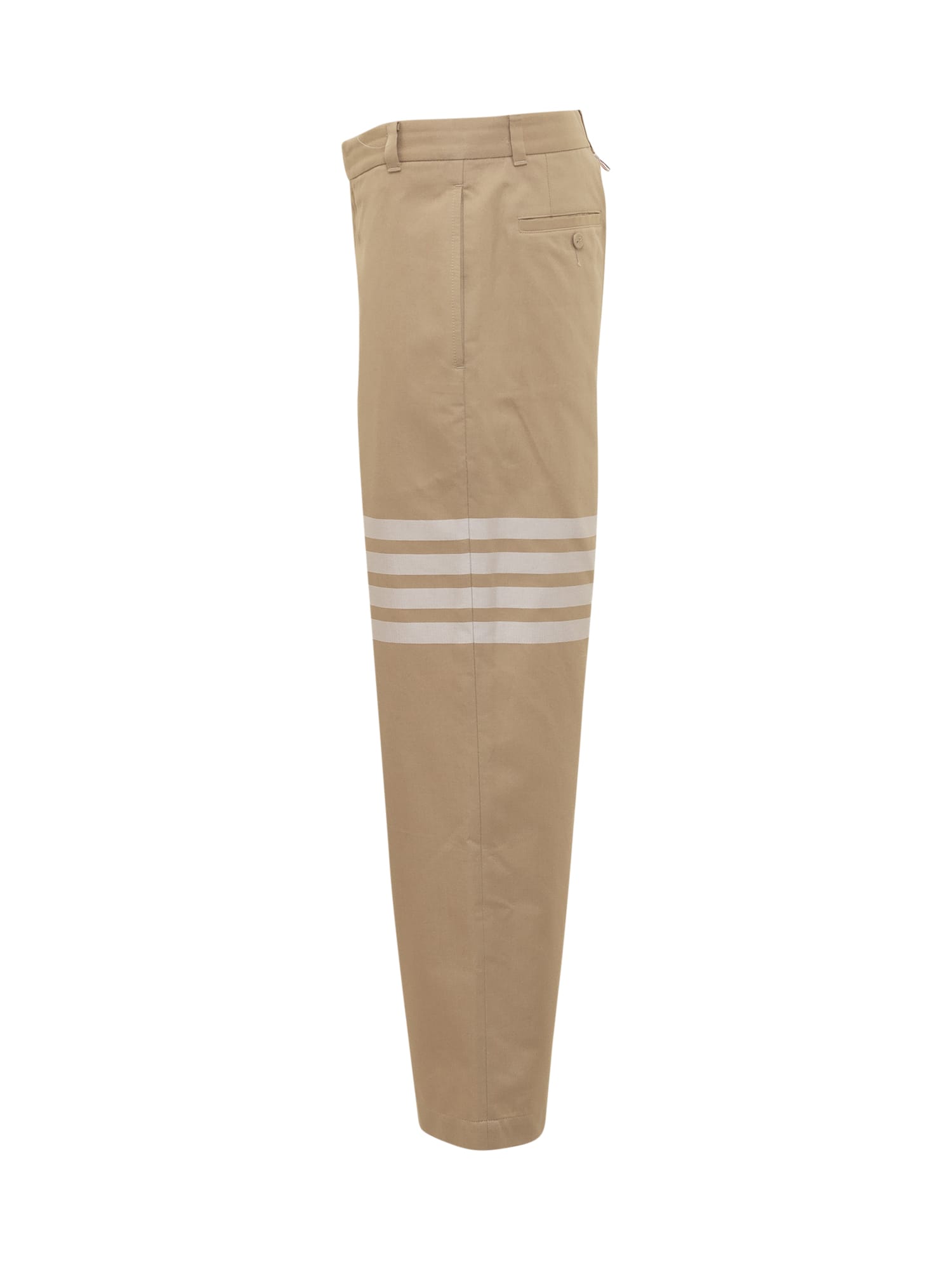 Shop Thom Browne Cotton Pants With 4-bar Motif In Camel