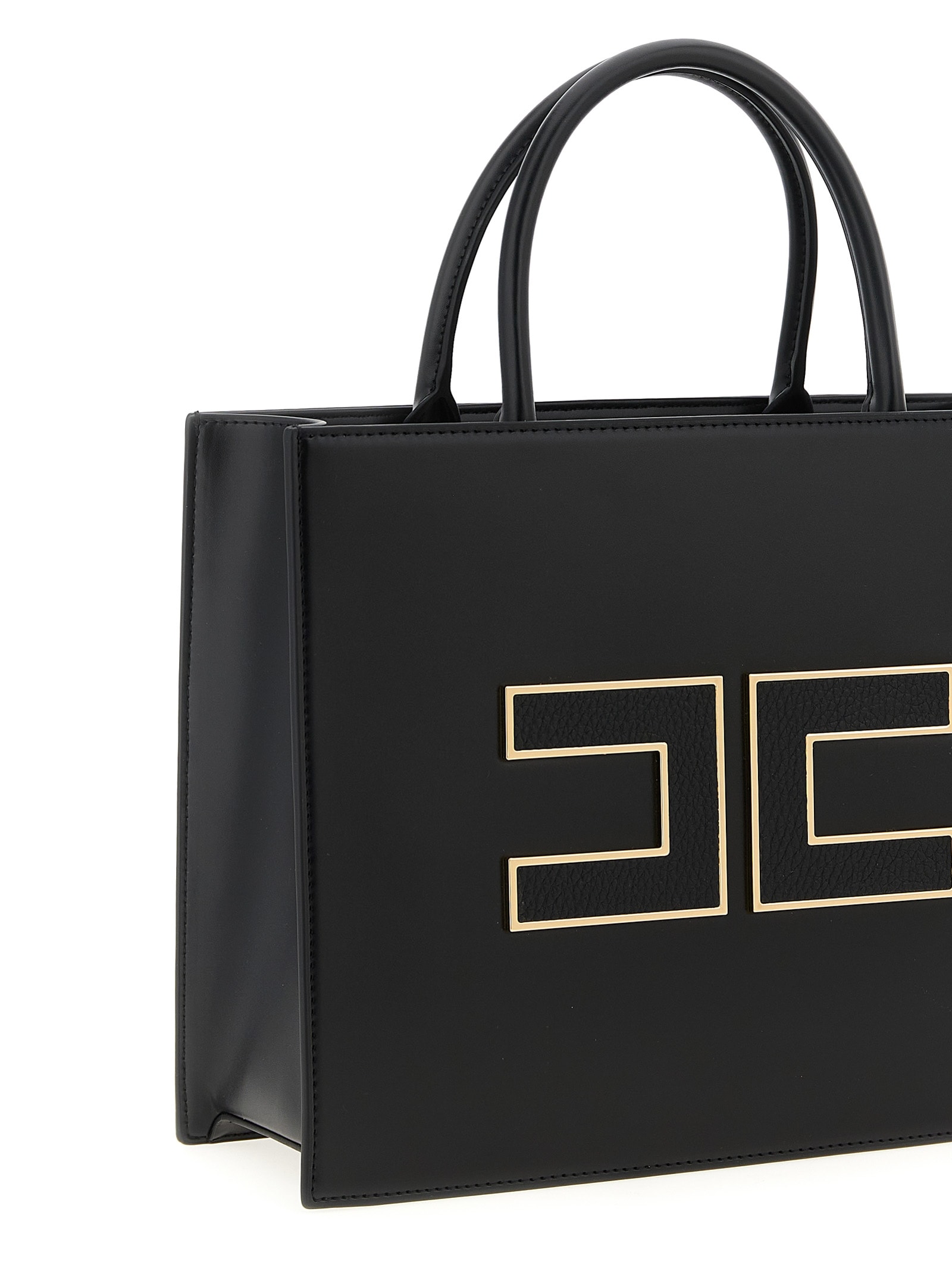 Elisabetta Franchi Large Logo Shopping Bag Tote Bag Black In Black