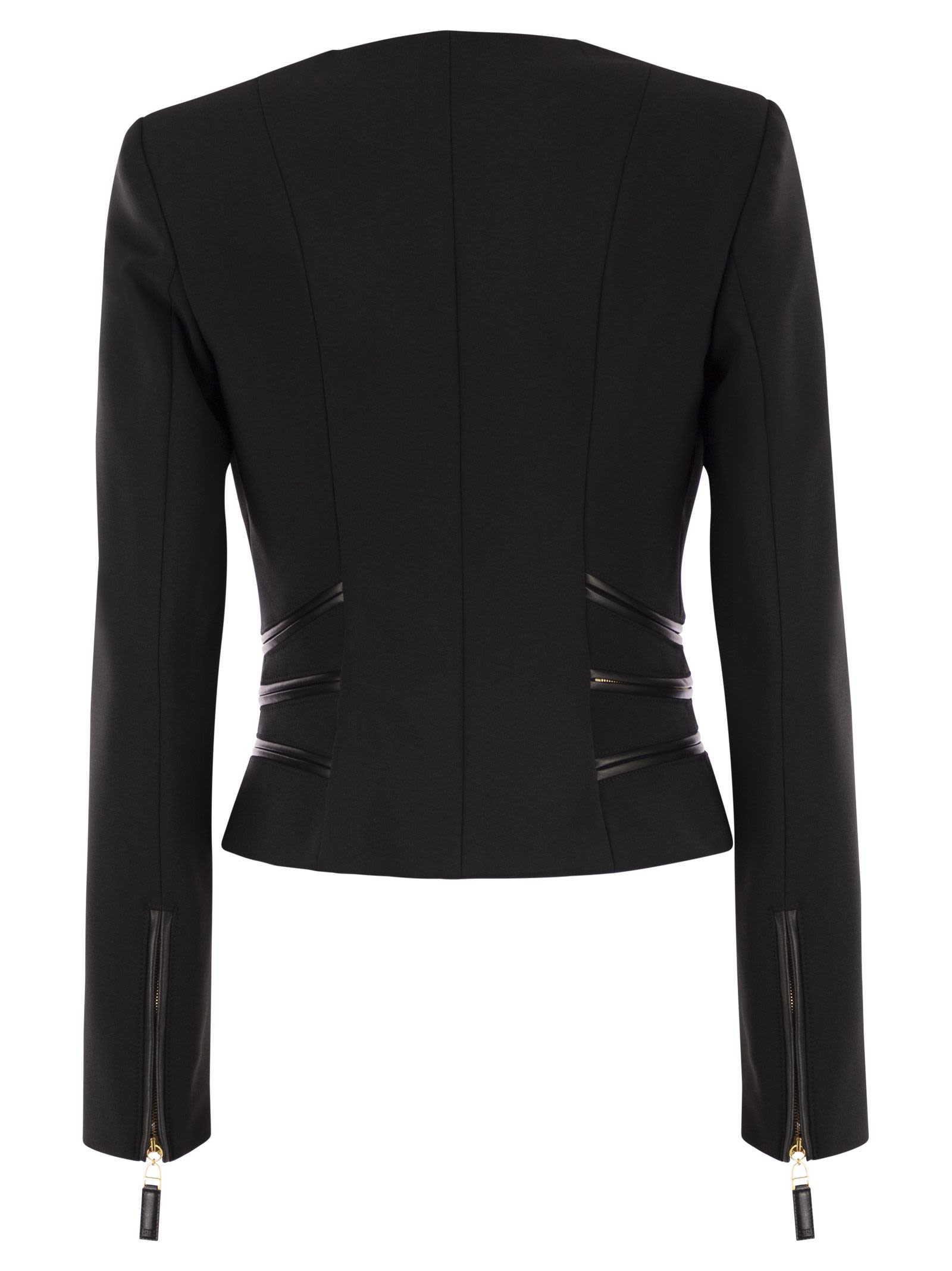 Elisabetta Franchi Double Crepe Jacket With Zip Details In Brown