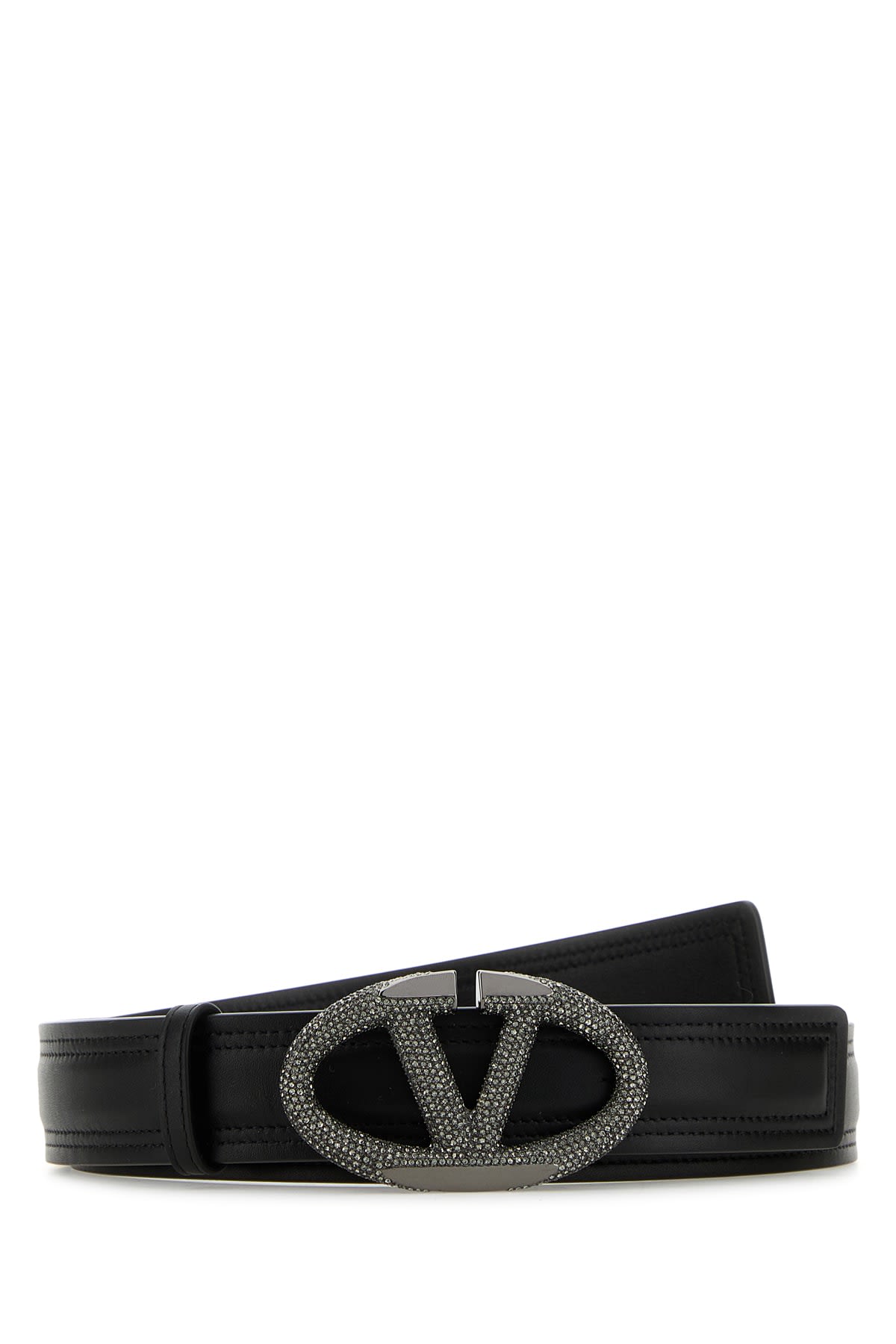 Valentino Garavani Black Leather Vlogo Belt