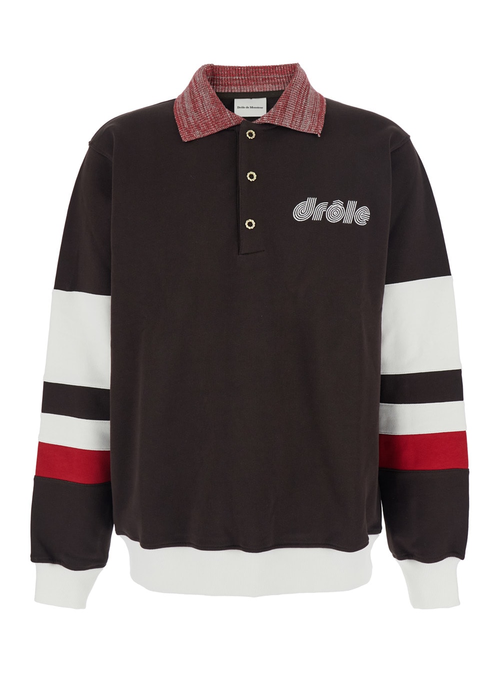 Drôle De Monsieur Brown Polo Collar Sweatshirt With Front Lettering Logo In Cotton Man In Brown