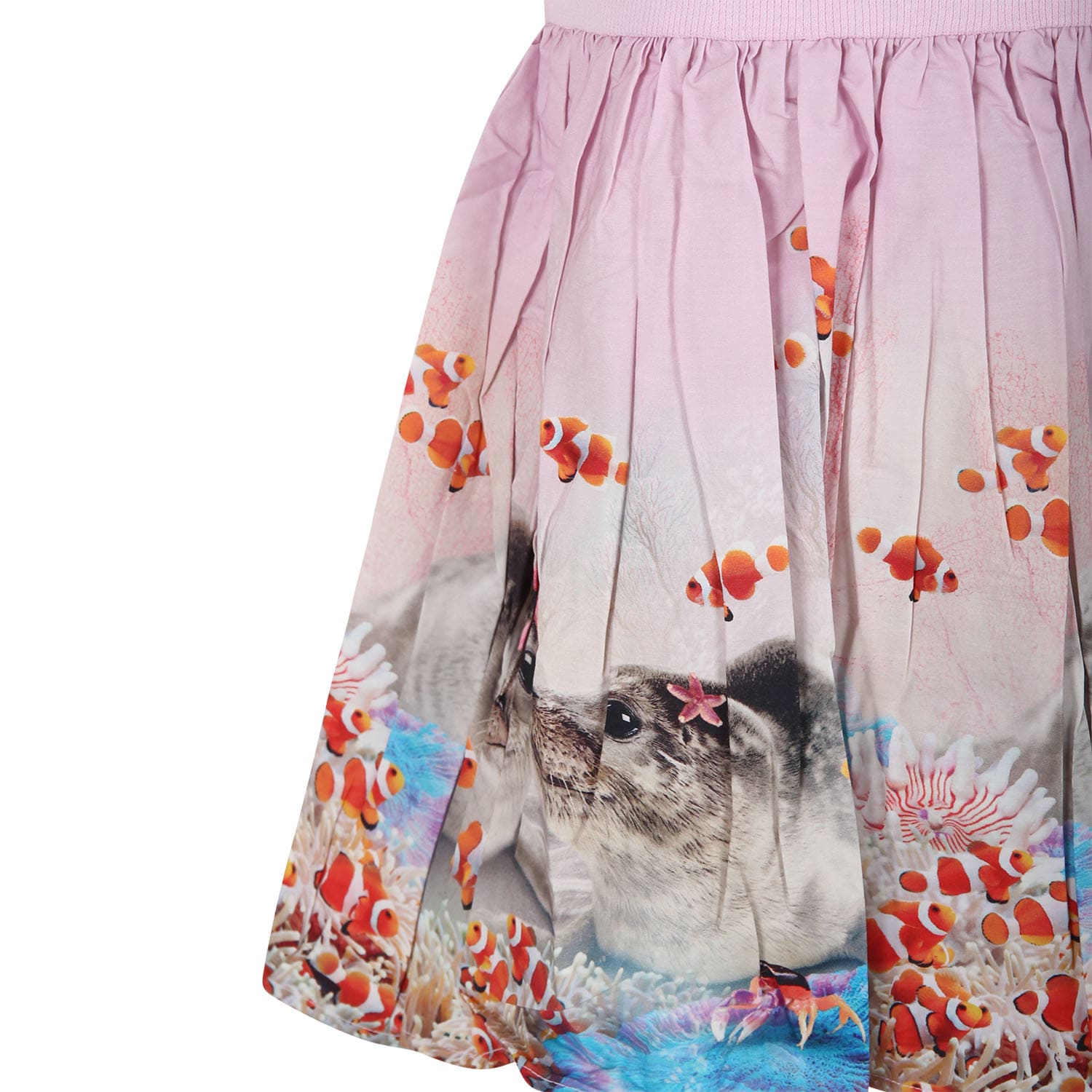 Shop Molo Pink Dress For Girl Seal Print