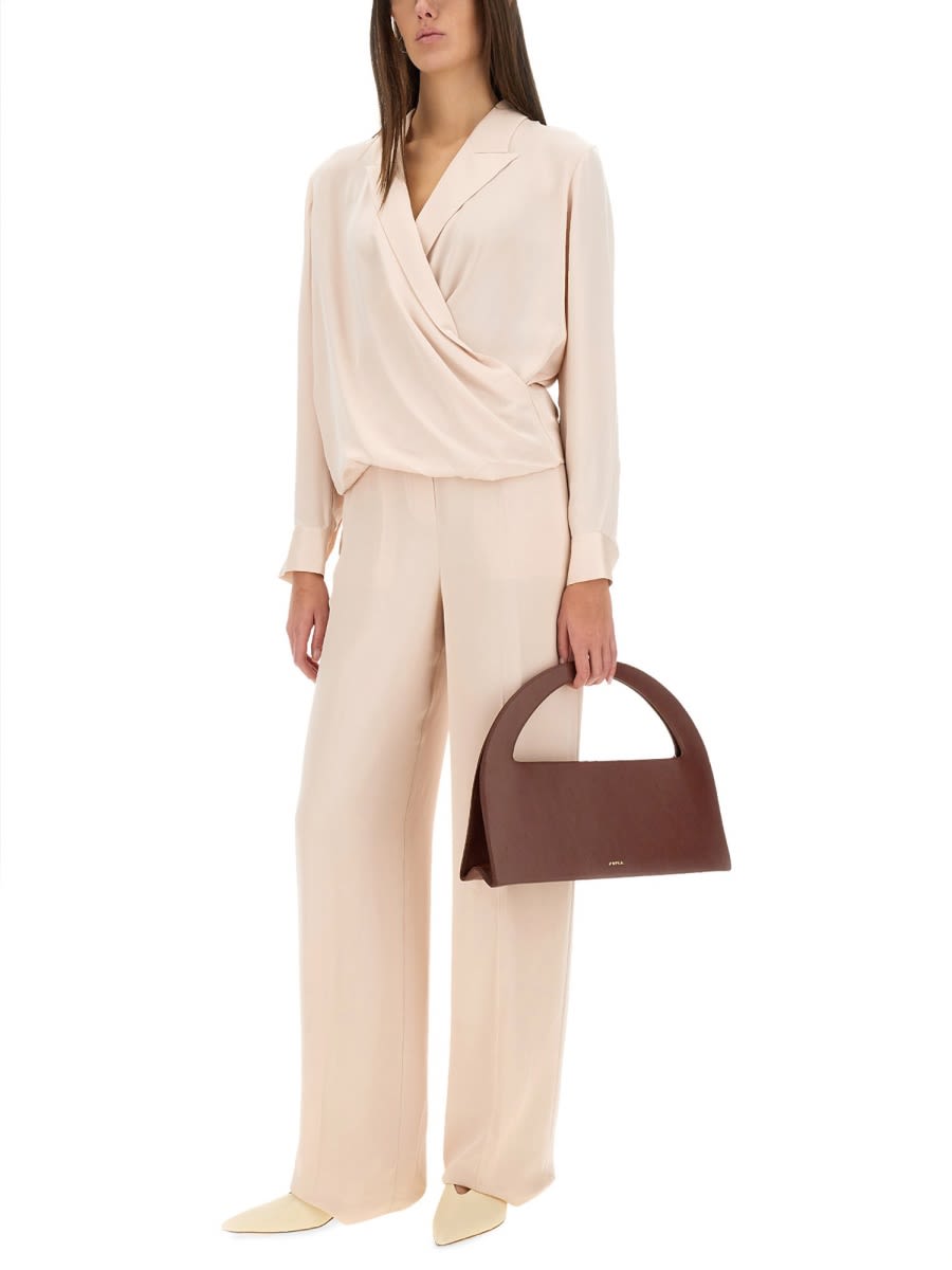 Theory Lapel Wrap Blush Blouse With V-neck In Pink