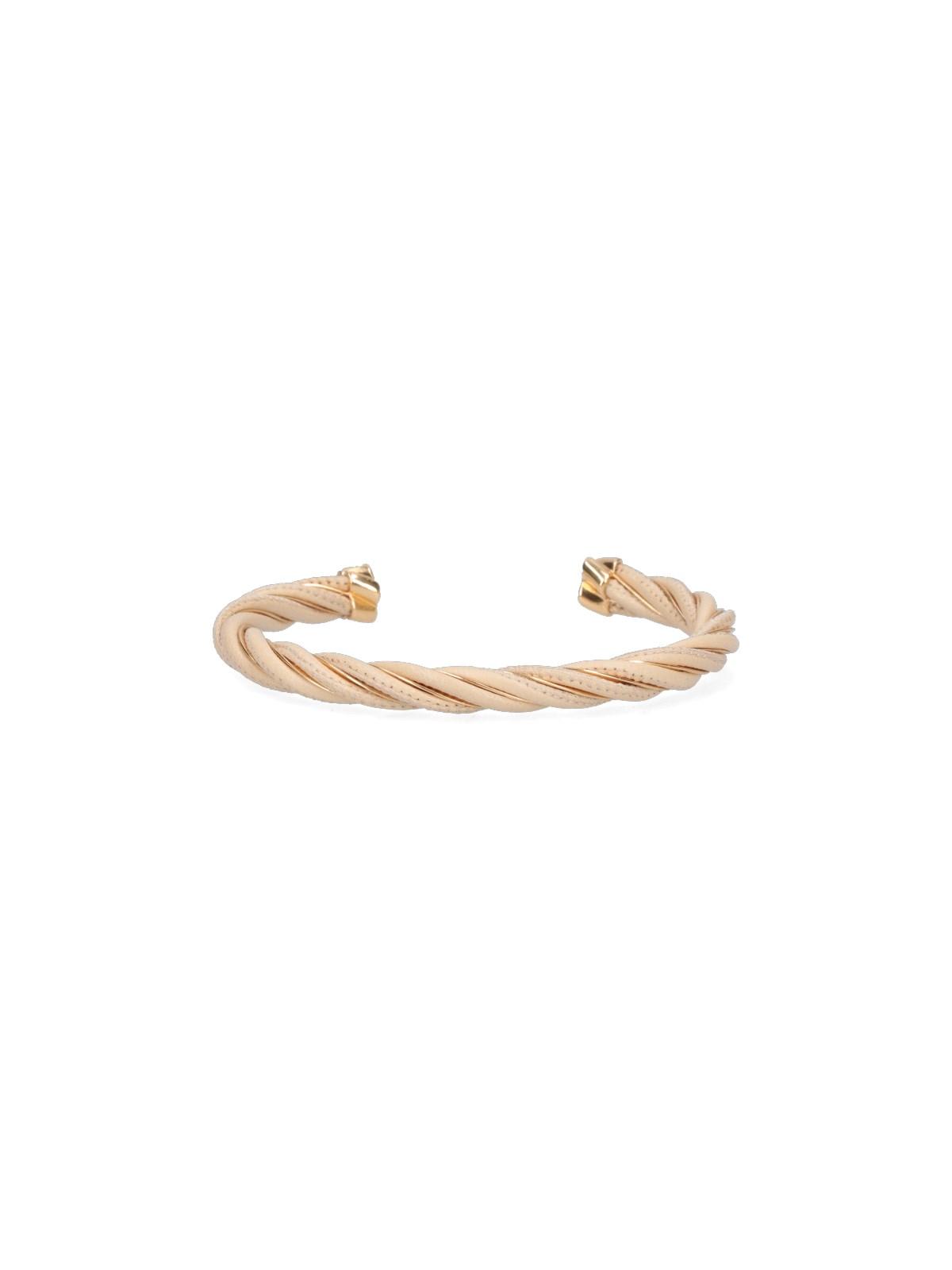 Shop Bottega Veneta Twist Rigid Bracelet In Beige