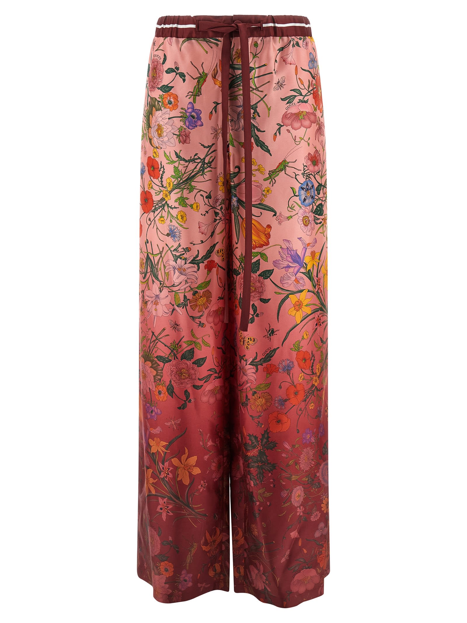 Gucci Floral Print Trousers With Drawstring In Multi