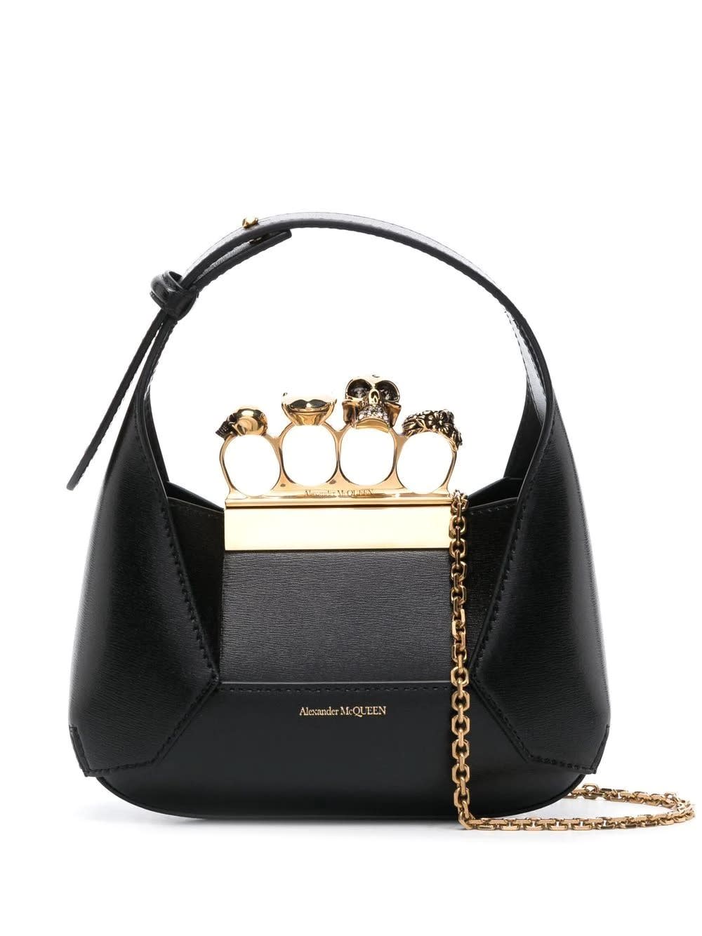 Shop Alexander Mcqueen The Jewelled Hobo Mini Bag In Black And Gold