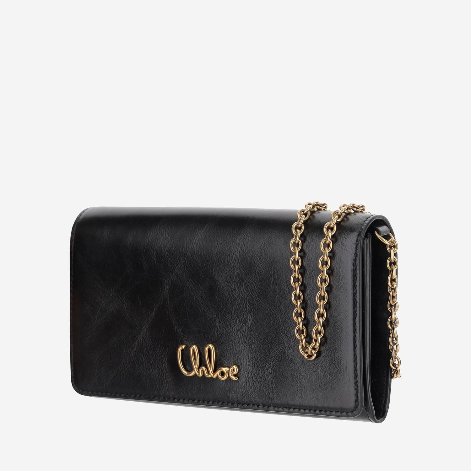 Chloé Iconic Flap Wallet On Chain In Shiny Calfskin