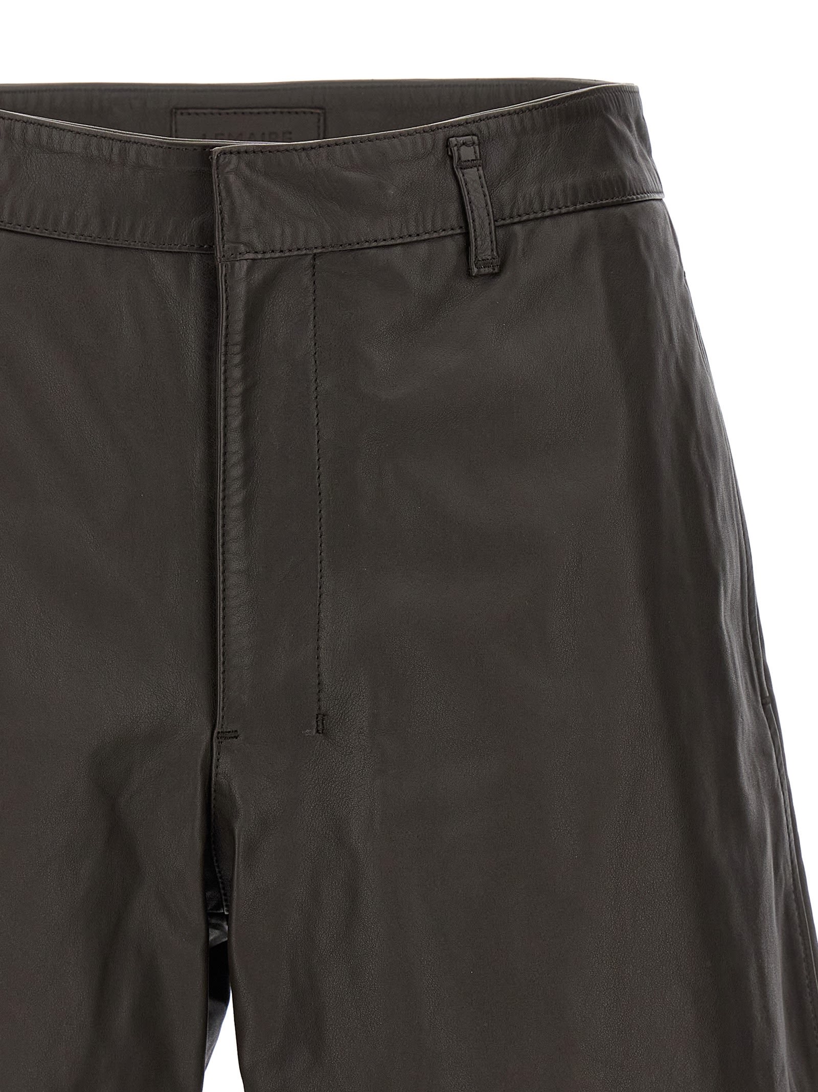 Shop Lemaire Leather Bermuda Shorts In Brown