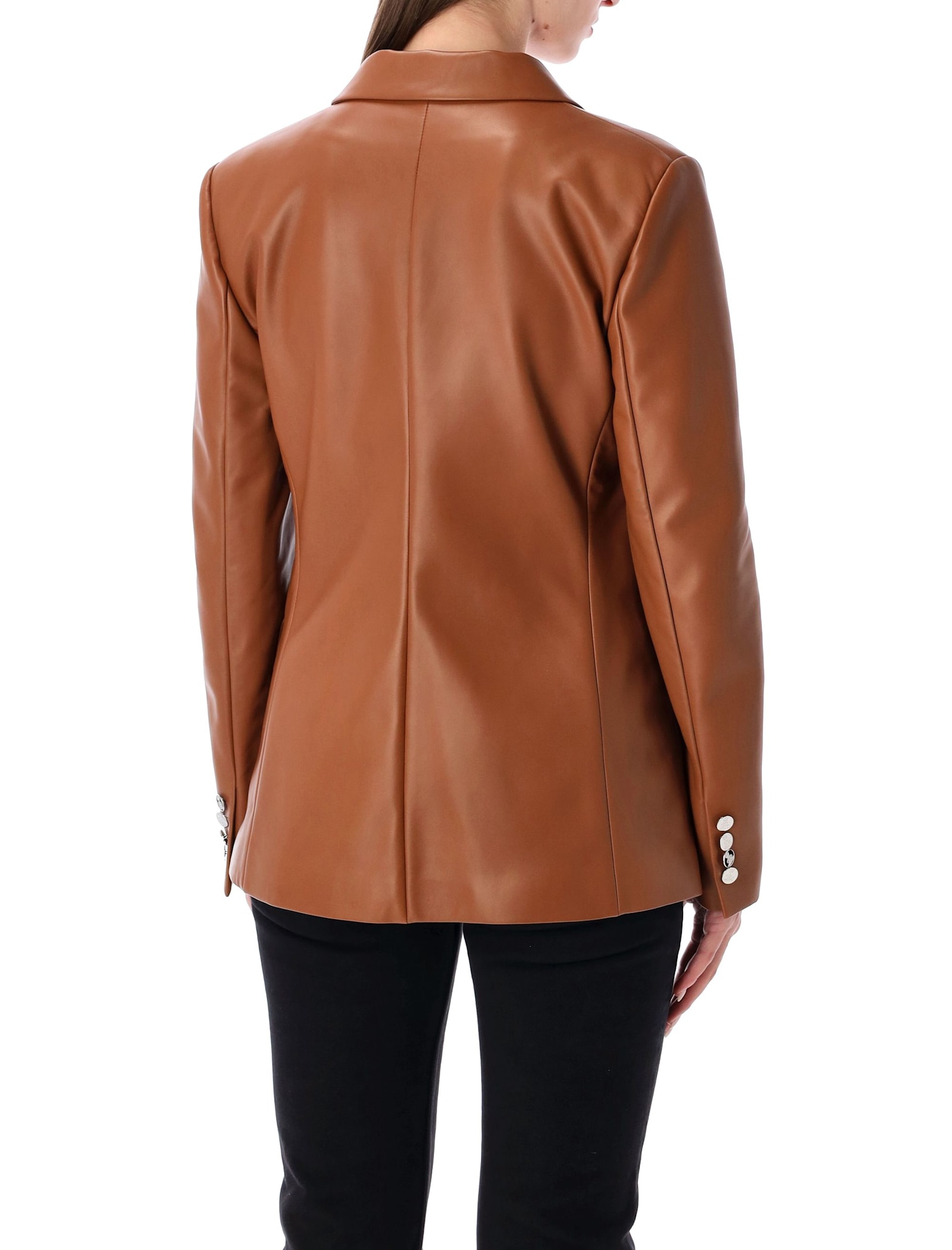 Ralph Lauren Double Breasted Nappa Leather Blazer In Brown