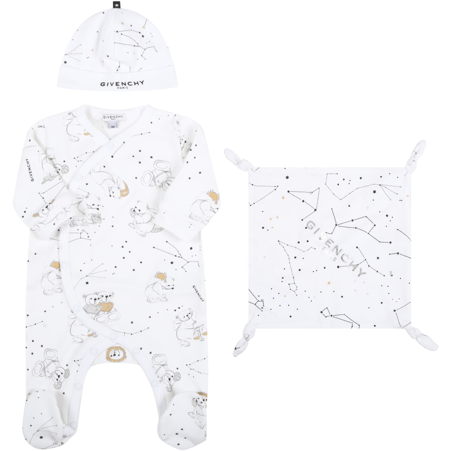 GIVENCHY WHITE SET FOR BABY KIDS WITH CONSTELLATIONS,H98118 Z40