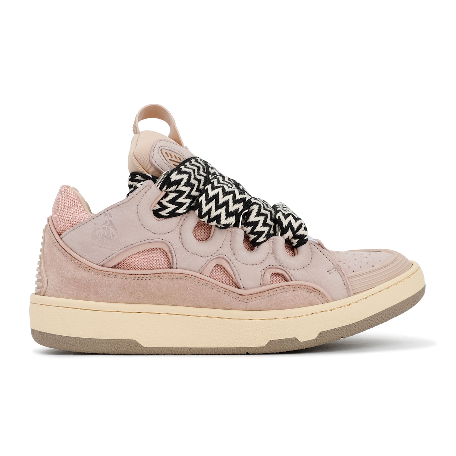 Lanvin Calf Leather Sneakers In Grey With Multicolor Laces In Pink