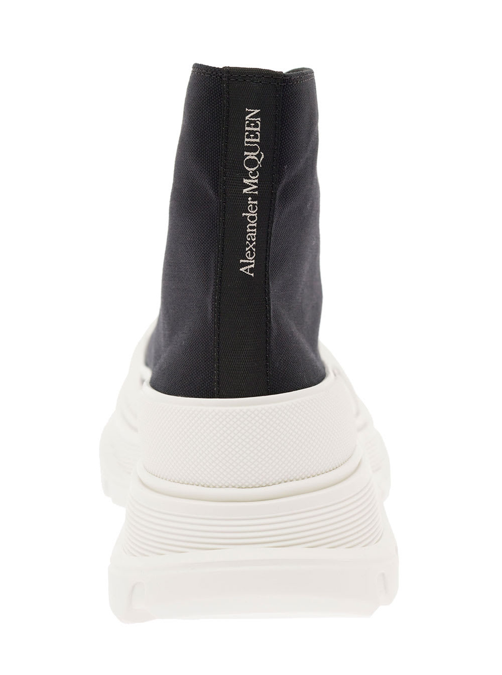 Shop Alexander Mcqueen Tread Slick Black High Top Sneakers With Oversized Platform In Cotton Woman