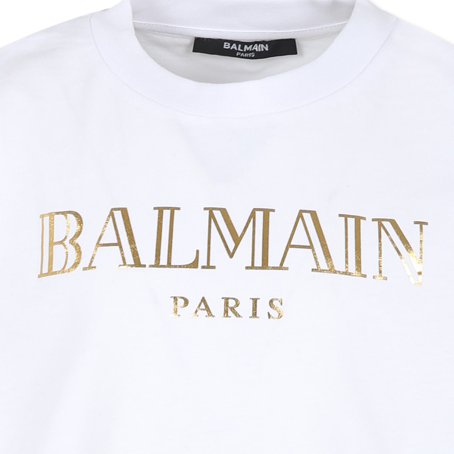 BALMAIN WHITE T-SHIRT FOR KIDS WITH LOGO 