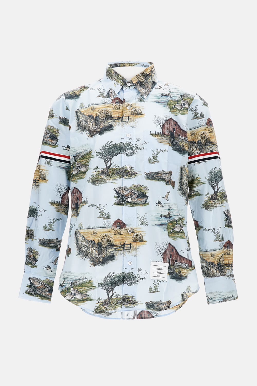 Thom Browne Scenic Straight Fit Cotton Poplin Button-down Shirt In Blue