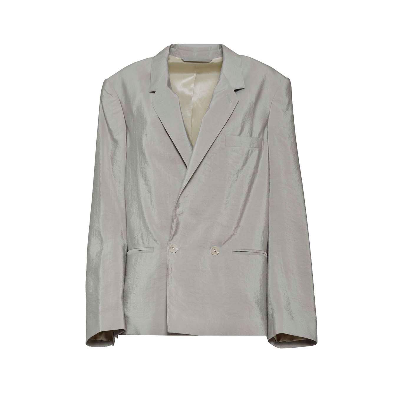 Shop Lemaire Double-breasted Long-sleeved Crinkled Blazer In Grigio Chiaro