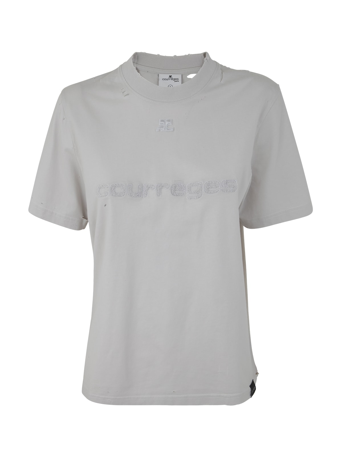 Shop Courrèges Distressed Dry Jersey T-shirt In Dirty White