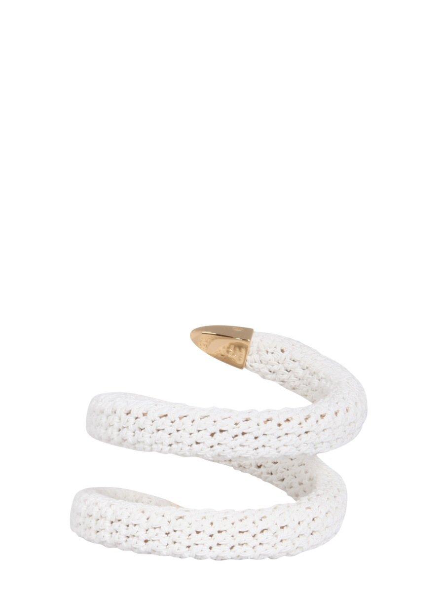 Shop Bottega Veneta Crochet Spiral Bracelet In White