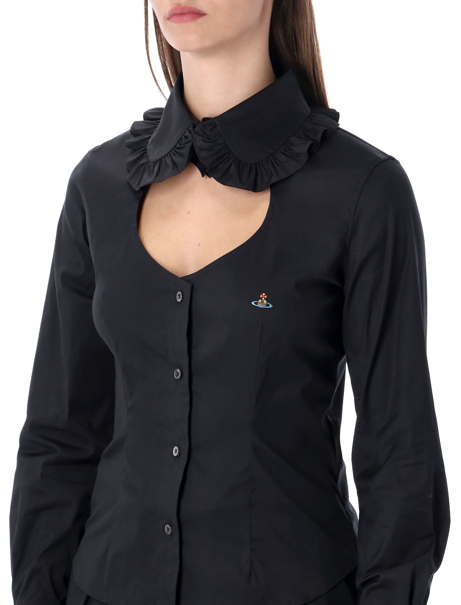 Vivienne Westwood Tailored Long Sleeve Shirt With Ruffled Collar In Black
