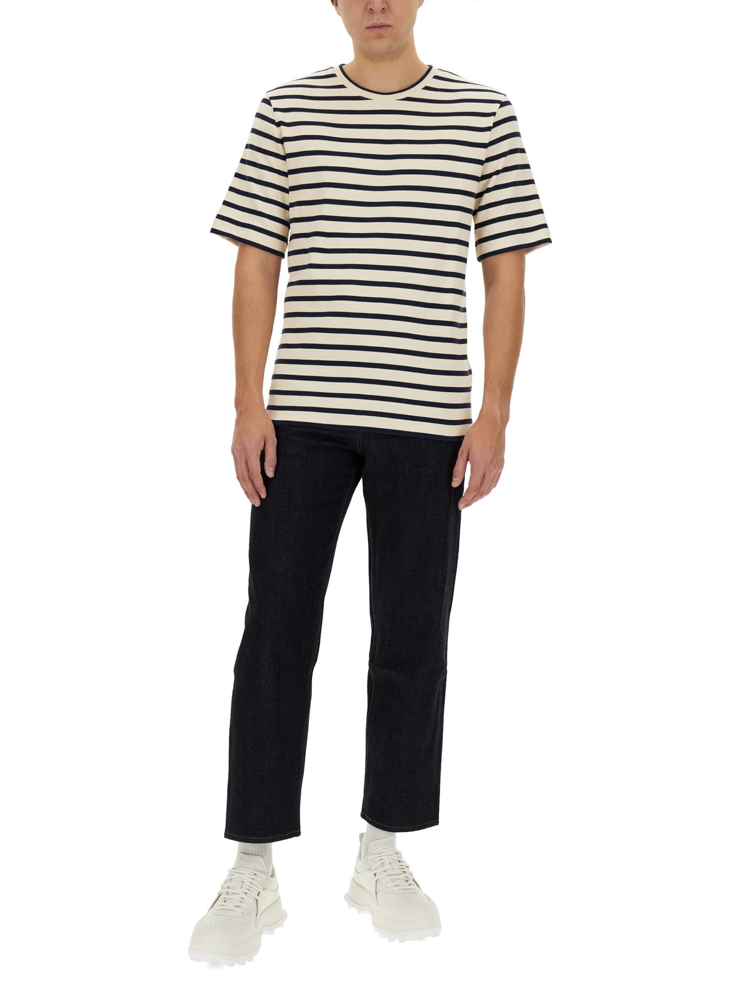 Shop Jil Sander Striped T-shirt In Bianco/nero