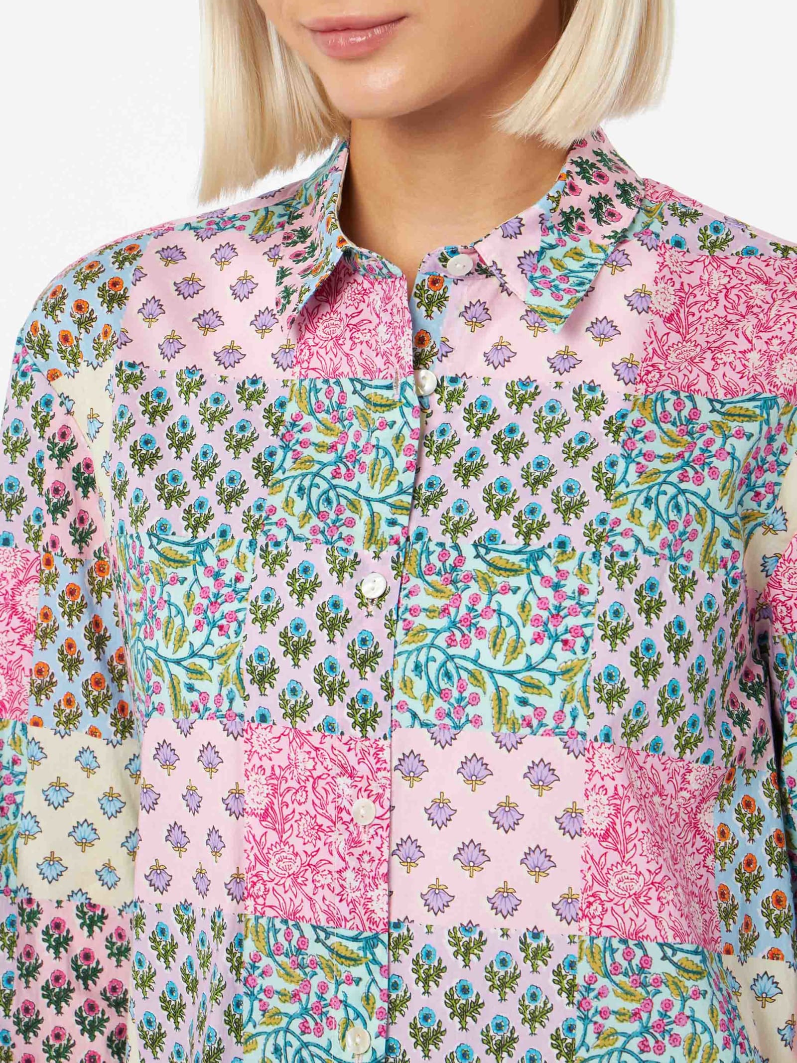 Shop Mc2 Saint Barth Woman Cotton Shirt Brigitte With Flower Print In Multicolor