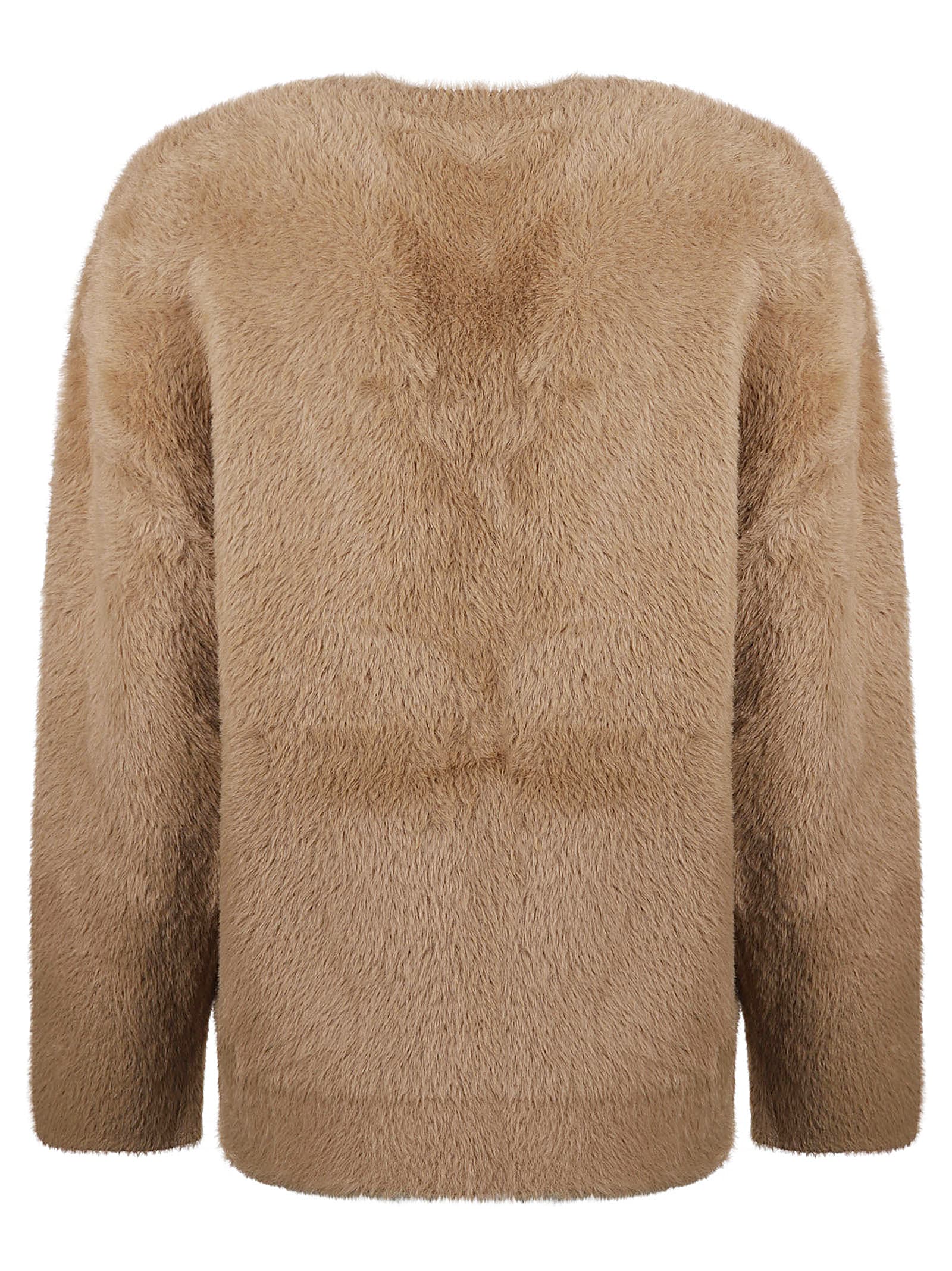 Shop Forte Forte All-over Fur Applique V-neck Cardigan In Camel