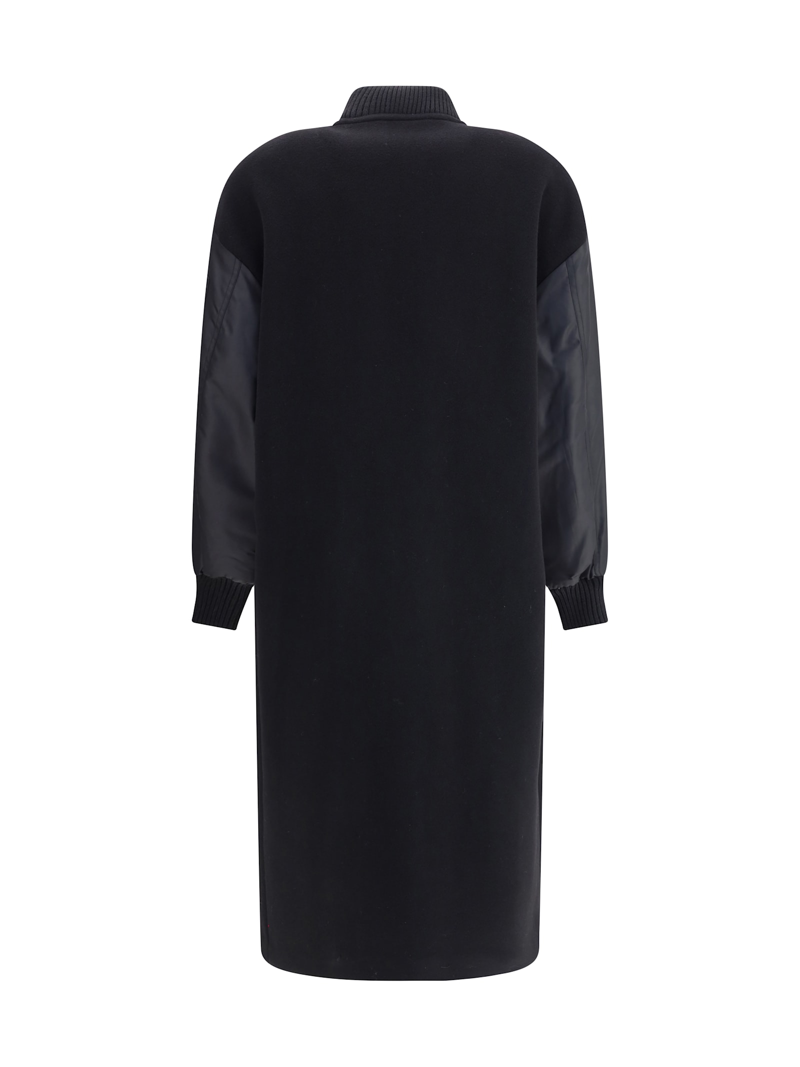 Pinko Long Coat In Wool-blend Cloth And Technical Satin In Black