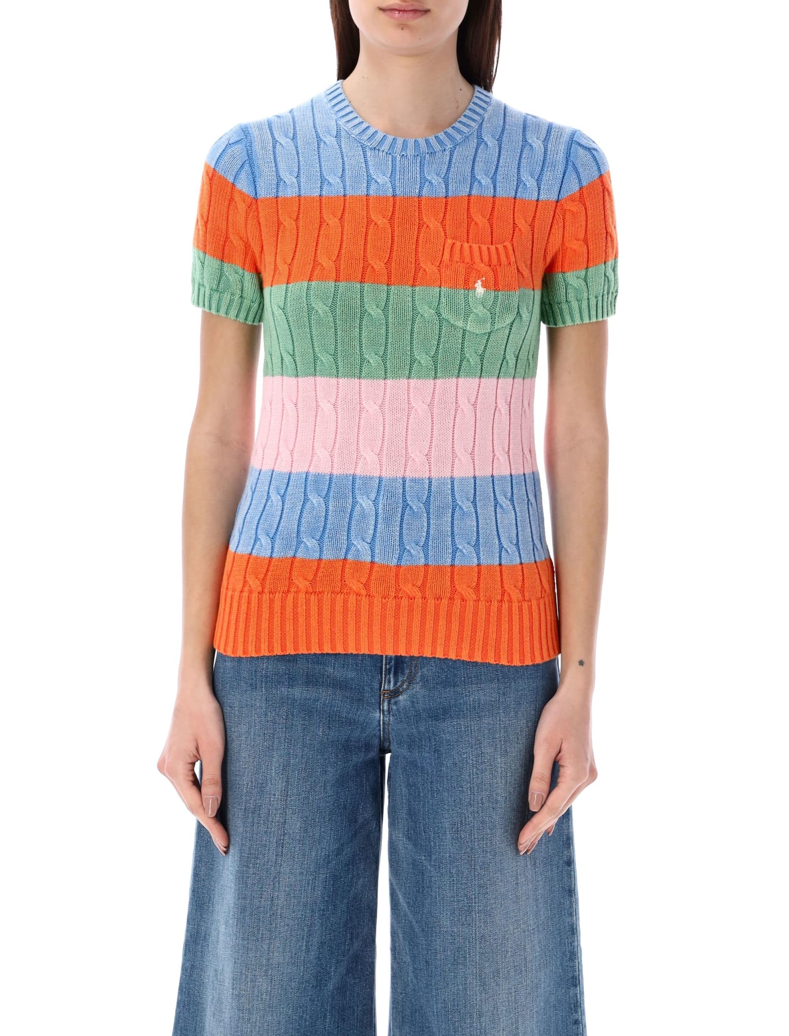 Stripe Short Sleeves Sweater