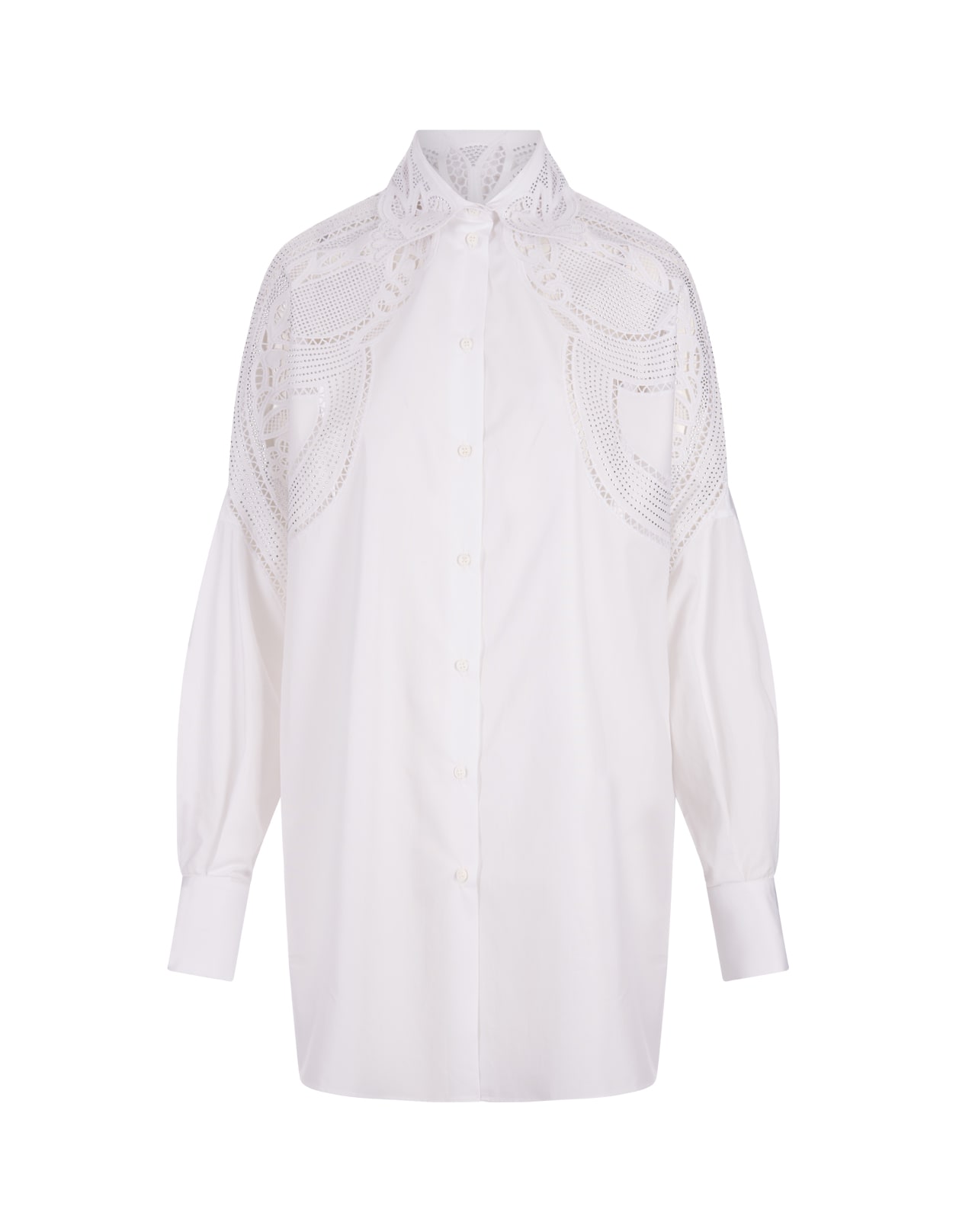 White Over Shirt With Sangallo Lace Cut-outs